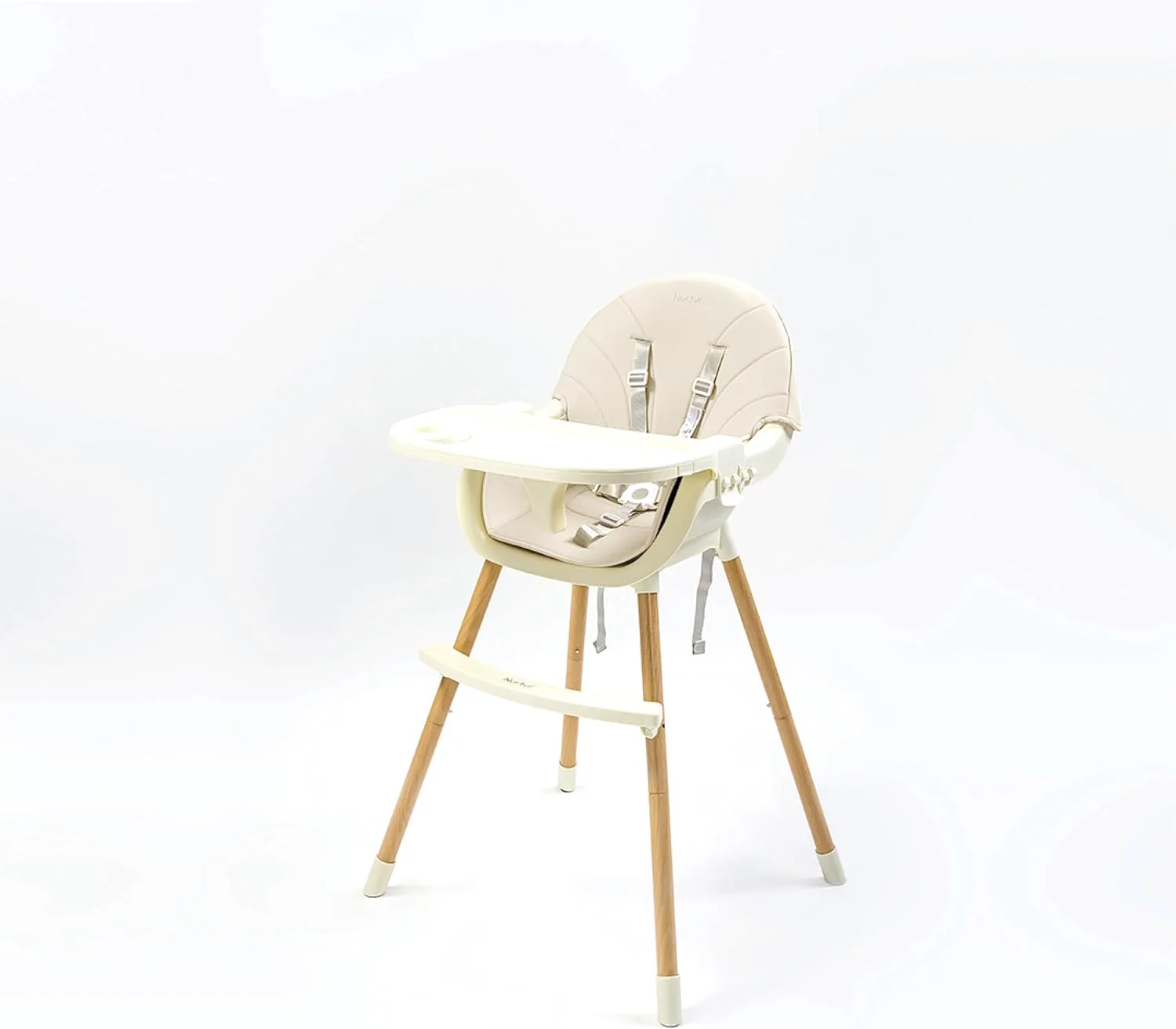 صندلی غذای کودک نورتور مدل 2 در 1، ارتفاع قابل تنظیم، روکش چوبی، با کوسن های نرم، سینی جداشدنی، دارای زیرپایی - بژ