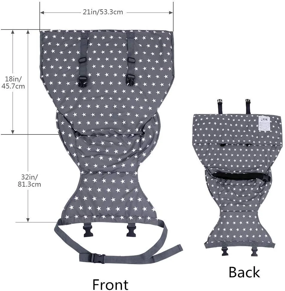 صندلی غذای کودک قابل حمل NOSKIN، صندلی کمربند ایمنی مسافرتی برای تغذیه کودک نوپا، کمربند پارچه ای ایمن و قابل شستشو با بند شانه ای قابل تنظیم (طرح ستاره خاکستری)