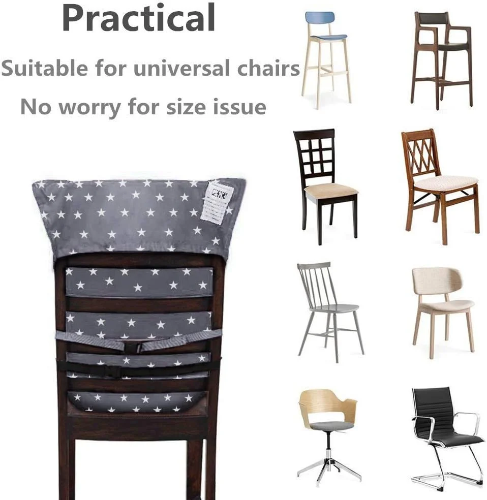 صندلی غذای کودک قابل حمل NOSKIN، صندلی کمربند ایمنی مسافرتی برای تغذیه کودک نوپا، کمربند پارچه ای ایمن و قابل شستشو با بند شانه ای قابل تنظیم (طرح ستاره خاکستری)