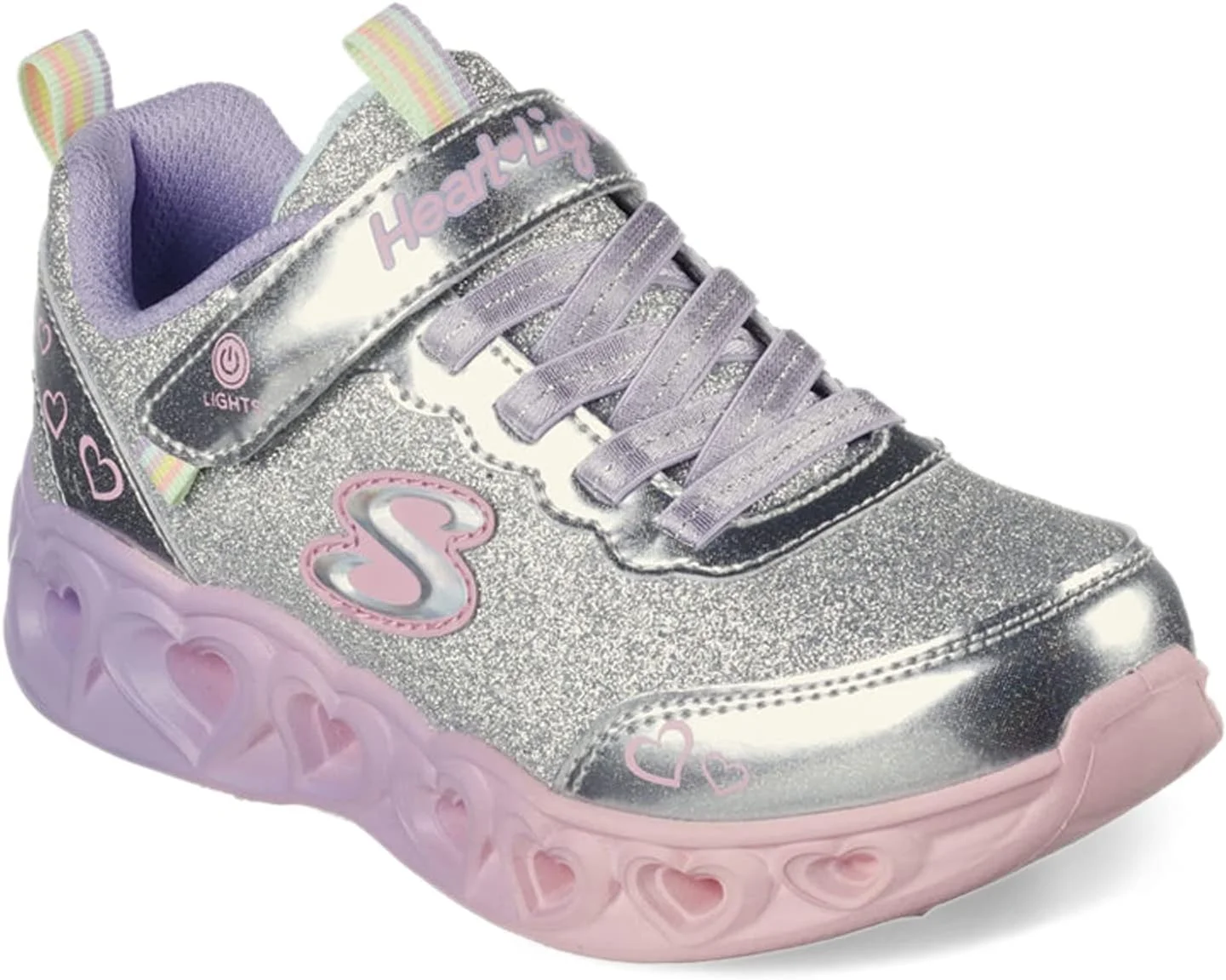 کفش دخترانه اسکیچرز مدل Heart Lights-Color Joyful، نقره ای/چند رنگ، سایز 3 کودکانه