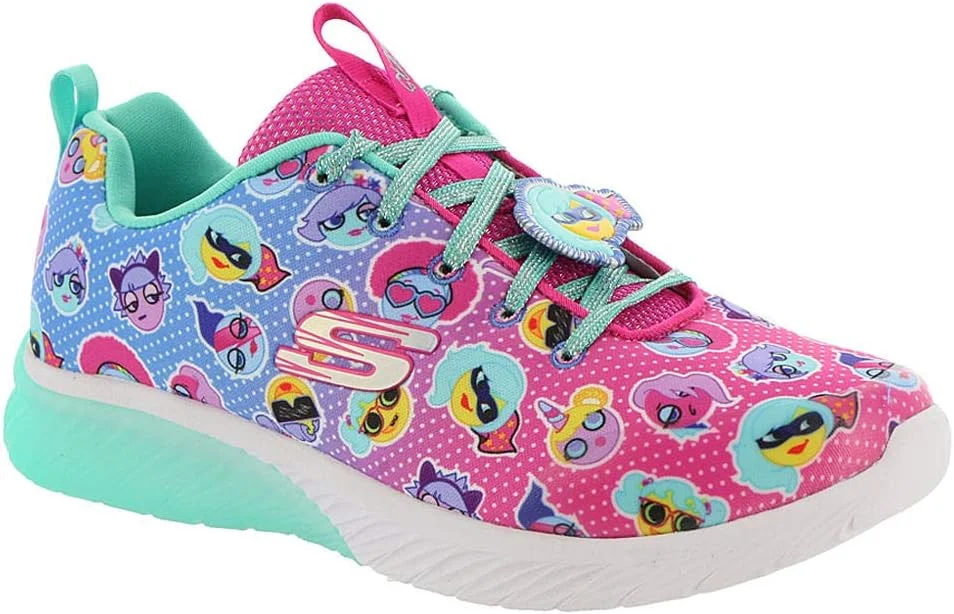 کفش ورزشی دخترانه Skechers مدل Gem-Sport Squad با طرح خال خالی، صورتی نئون، چند رنگ، سایز 12 US M Little Kid