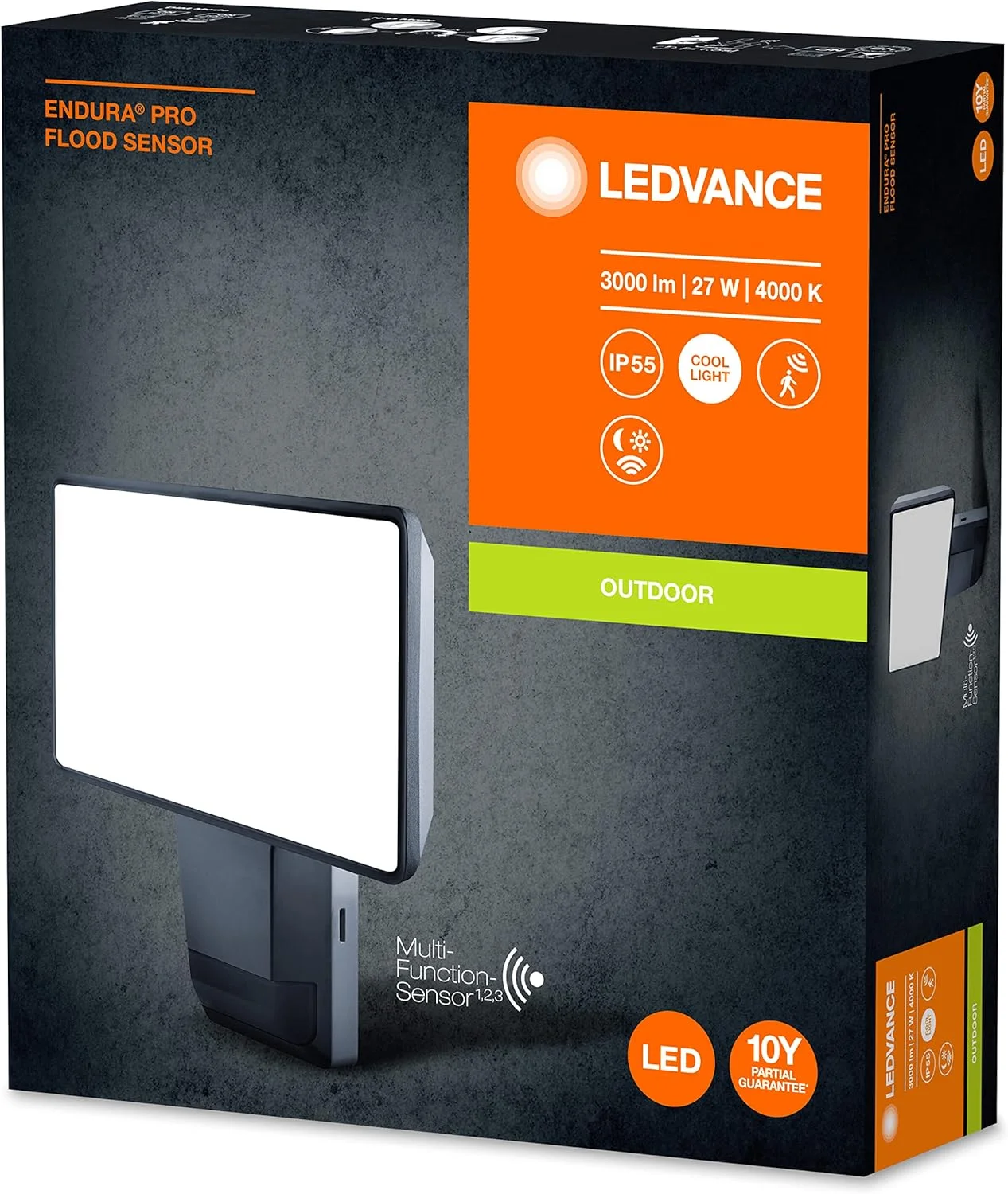 چراغ دیواری سنسوردار ENDURA© PRO FLOOD / 27 وات، 220…240 ولت، زاویه تابش [محاسبه شده]: 100 درجه، سفید سرد، 4000 کلوین، جنس بدنه [محاسبه شده]: پلی کربنات (PC)، /، بسته 1 عددی