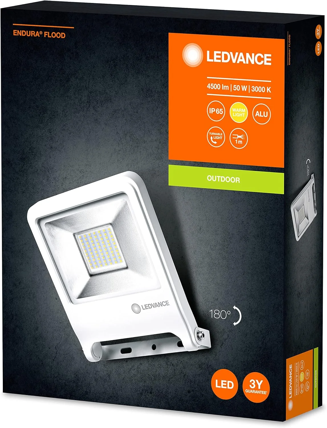 چراغ LED نورافکن: برای دیوار، ENDURA© FLOOD نور سفید گرم / 50 وات، 220…240 ولت، زاویه تابش [محاسبه شده]: 120 درجه، سفید گرم، 3000 کلوین، جنس بدنه [محاسبه شده]: آلومینیوم، /، بسته 1 عددی