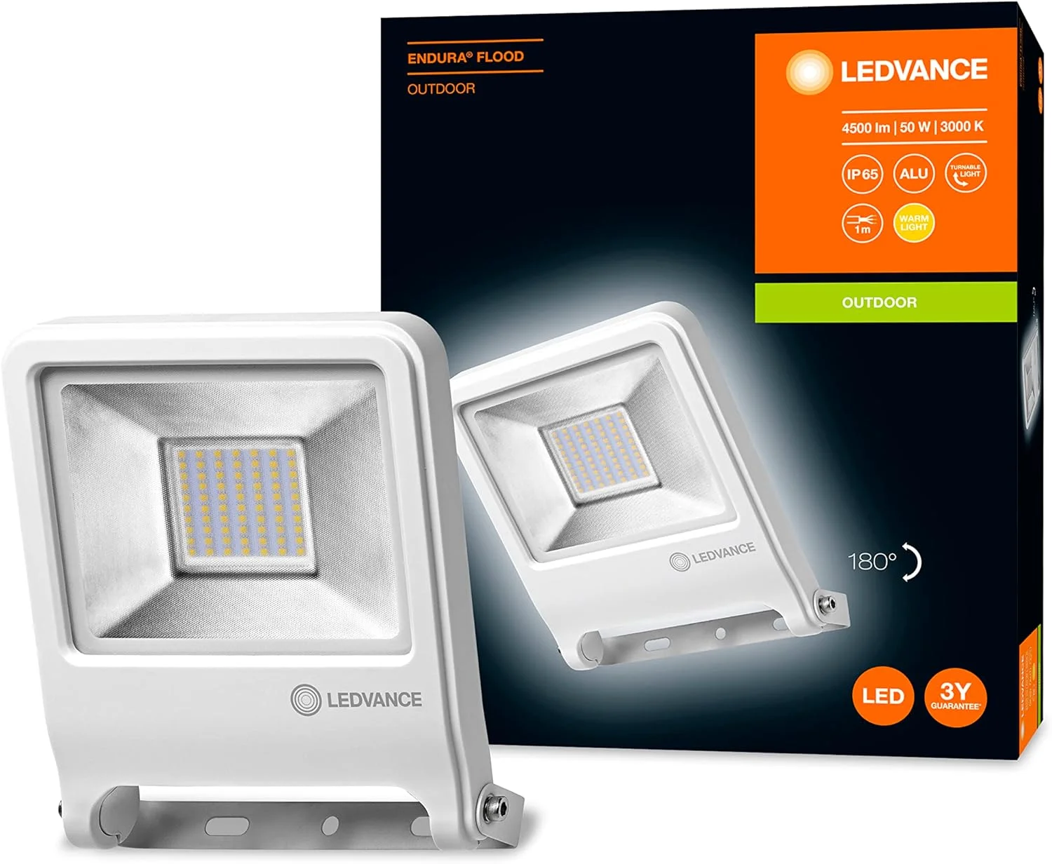 چراغ LED نورافکن: برای دیوار، ENDURA© FLOOD نور سفید گرم / 50 وات، 220…240 ولت، زاویه تابش [محاسبه شده]: 120 درجه، سفید گرم، 3000 کلوین، جنس بدنه [محاسبه شده]: آلومینیوم، /، بسته 1 عددی
