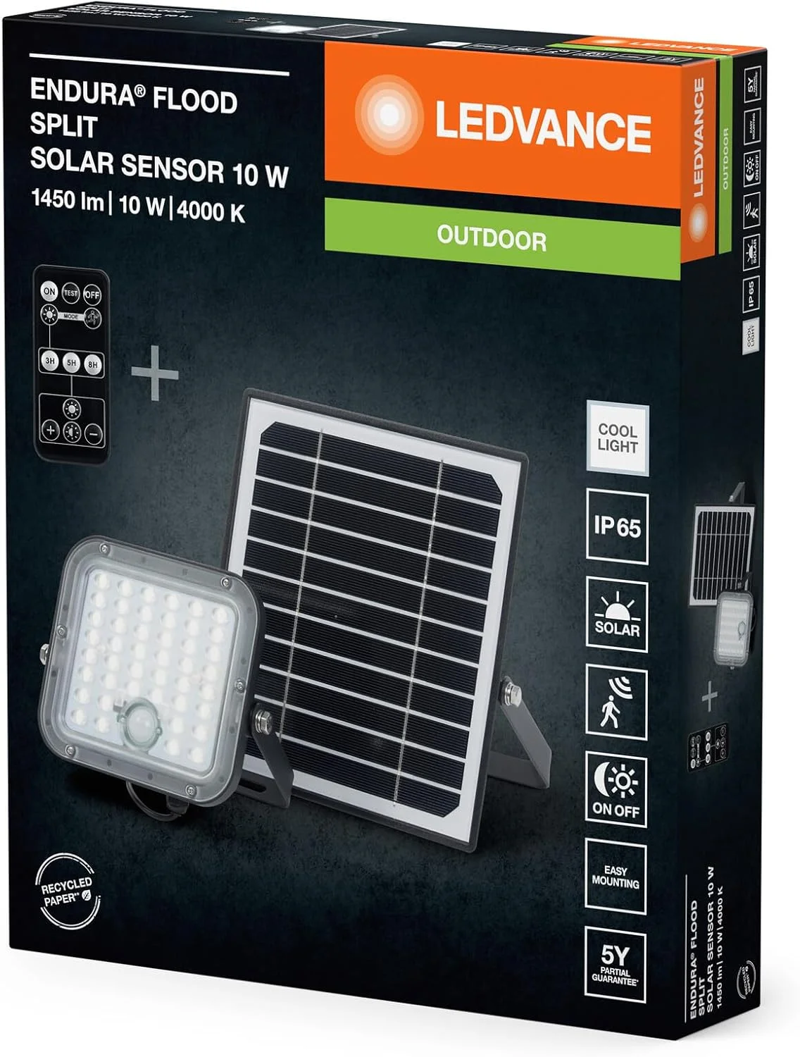 چراغ LED خورشیدی مشکی LEDVANCE Endura Outdoor با پنل خورشیدی کابل 5 متری با کنترل از راه دور و سنسور حرکتی PIR 10 وات 1400 لومن 840 4000K رنگ نور EEK A چراغ LED خورشیدی مشکی LEDVANCE Endura Outdoor با پنل خورشیدی کابل 5 متری با کنترل از راه دور و سنسور حرکتی PIR 10 وات 1400 لومن 840 4000K رنگ نور EEK A