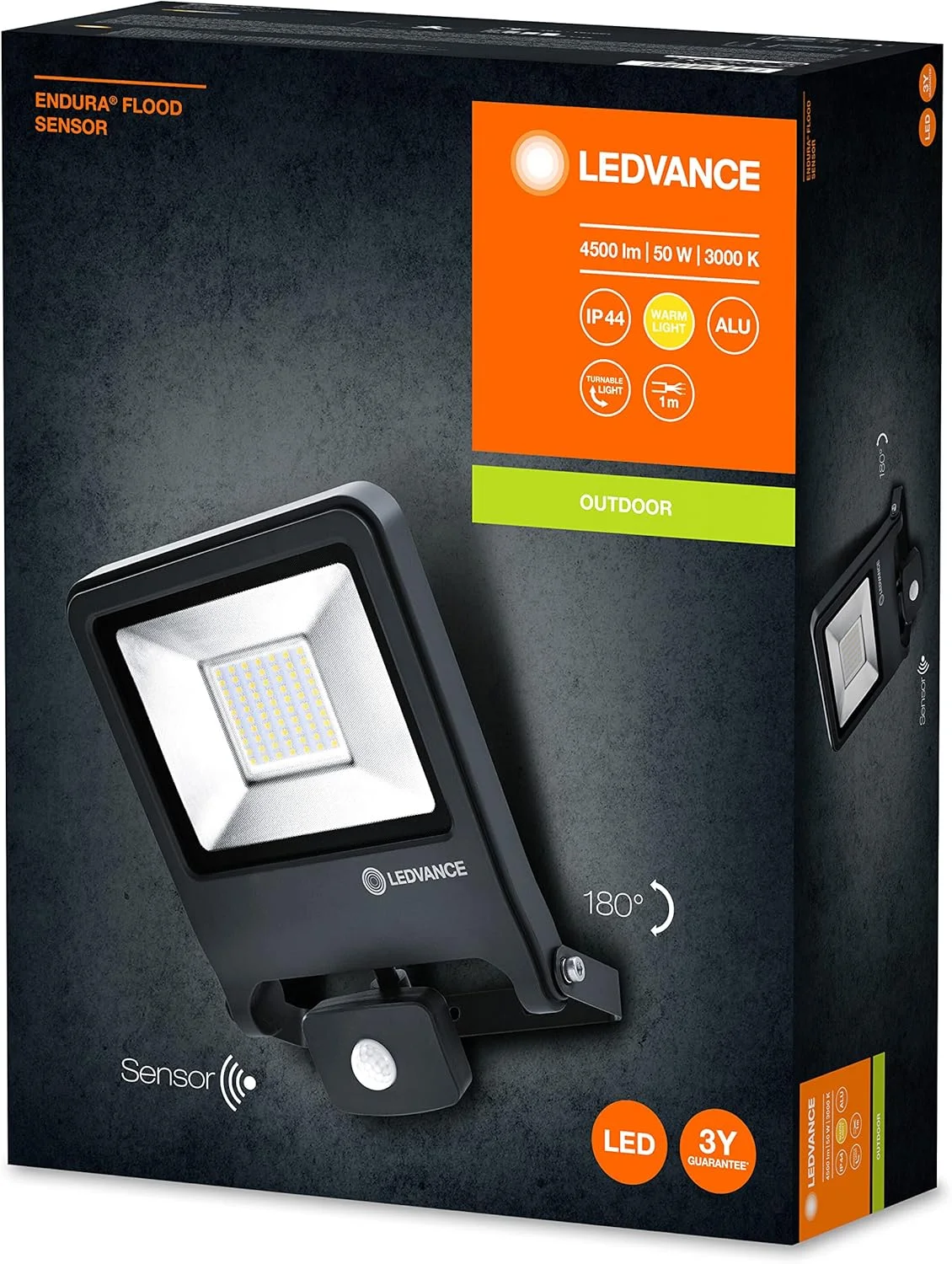 چراغ LED پروژکتوری LEDVANCE: برای دیوار، ENDURA© FLOOD Sensor نور سفید گرم / 50 وات، 220…240 ولت، زاویه تابش [محاسبه شده]: 120 درجه، نور سفید گرم، 3000 کلوین، جنس بدنه [محاسبه شده]: آلومینیوم، /، 1 عدد
