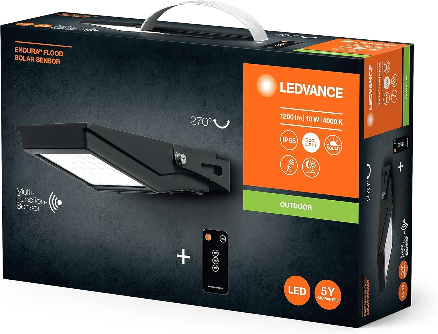 چراغ پروژکتور خورشیدی ال ای دی LEDVANCE Endura Flood، 10 وات، دارای سنسور داخلی، نور سفید سرد، کنترل از راه دور، عمر باتری طولانی تا چهار ساعت در روشنایی کامل، محافظت IP65 چراغ پروژکتور خورشیدی ال ای دی LEDVANCE Endura Flood، 10 وات، دارای سنسور داخلی، نور سفید سرد، کنترل از راه دور، عمر باتری طولانی تا چهار ساعت در روشنایی کامل، محافظت IP65