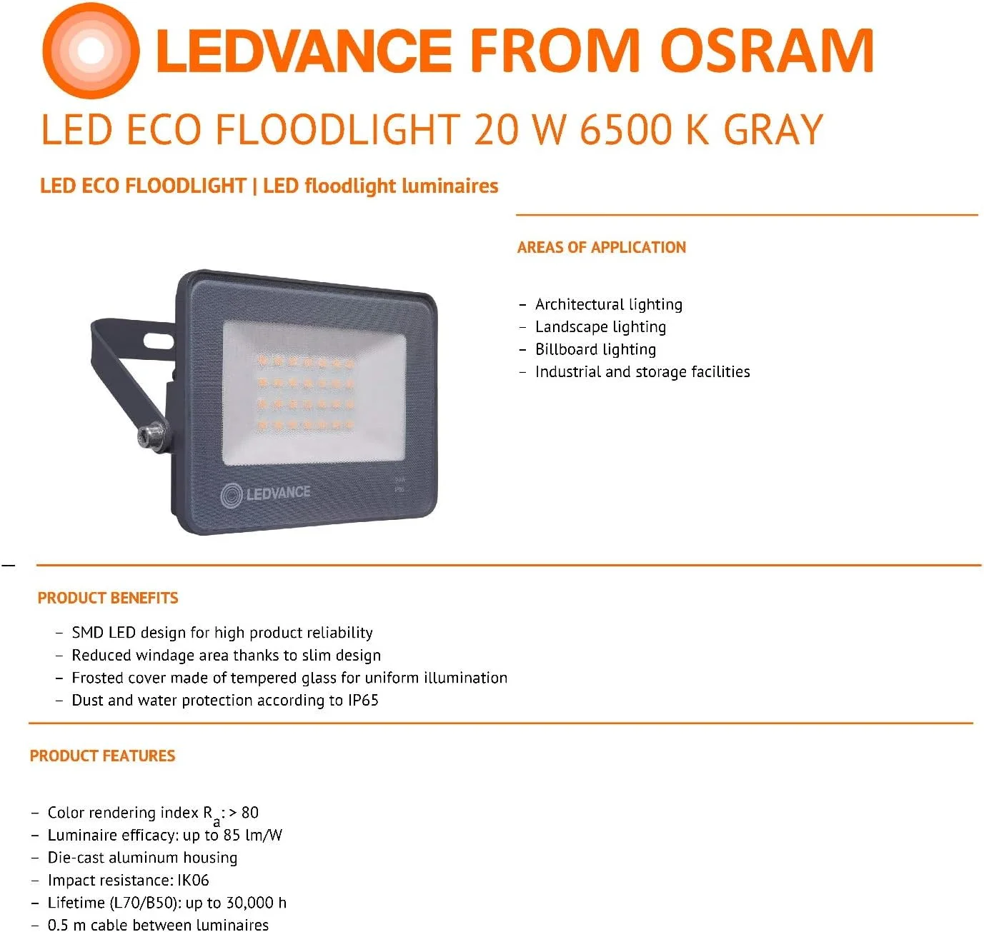 چراغ پروژکتور ال ای دی اکو لدونس مناسب فضای باز/داخلی 20 وات، مناسب پارکینگ/حفاظت/معماری، سبک وزن، طراحی باریک، مقاومت در برابر آب IP65، نور روز، 1700 لومن، 6500 کلوین، Ledv-Eco-Fl-20W-Dl چراغ پروژکتور ال ای دی اکو لدونس مناسب فضای باز/داخلی 20 وات، مناسب پارکینگ/حفاظت/معماری، سبک وزن، طراحی باریک، مقاومت در برابر آب IP65، نور روز، 1700 لومن، 6500 کلوین، Ledv-Eco-Fl-20W-Dl