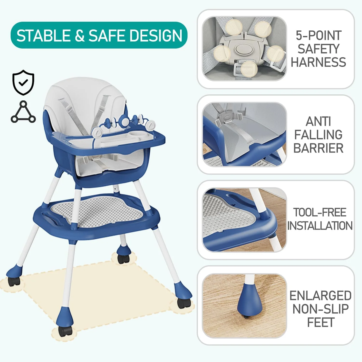 صندلی غذای کودک 8 در 1 TOYBY، صندلی غذاخوری قابل تنظیم/صندلی تقویت کننده غذاخوری/ست میز و صندلی کودک نوپا/میز بلوک ساختمانی کودک نوپا با مهار ایمنی و سینی قابل جابجایی، پاکسازی آسان صندلی غذای کودک 8 در 1 TOYBY، صندلی غذاخوری قابل تنظیم/صندلی تقویت کننده غذاخوری/ست میز و صندلی کودک نوپا/میز بلوک ساختمانی کودک نوپا با مهار ایمنی و سینی قابل جابجایی، پاکسازی آسان