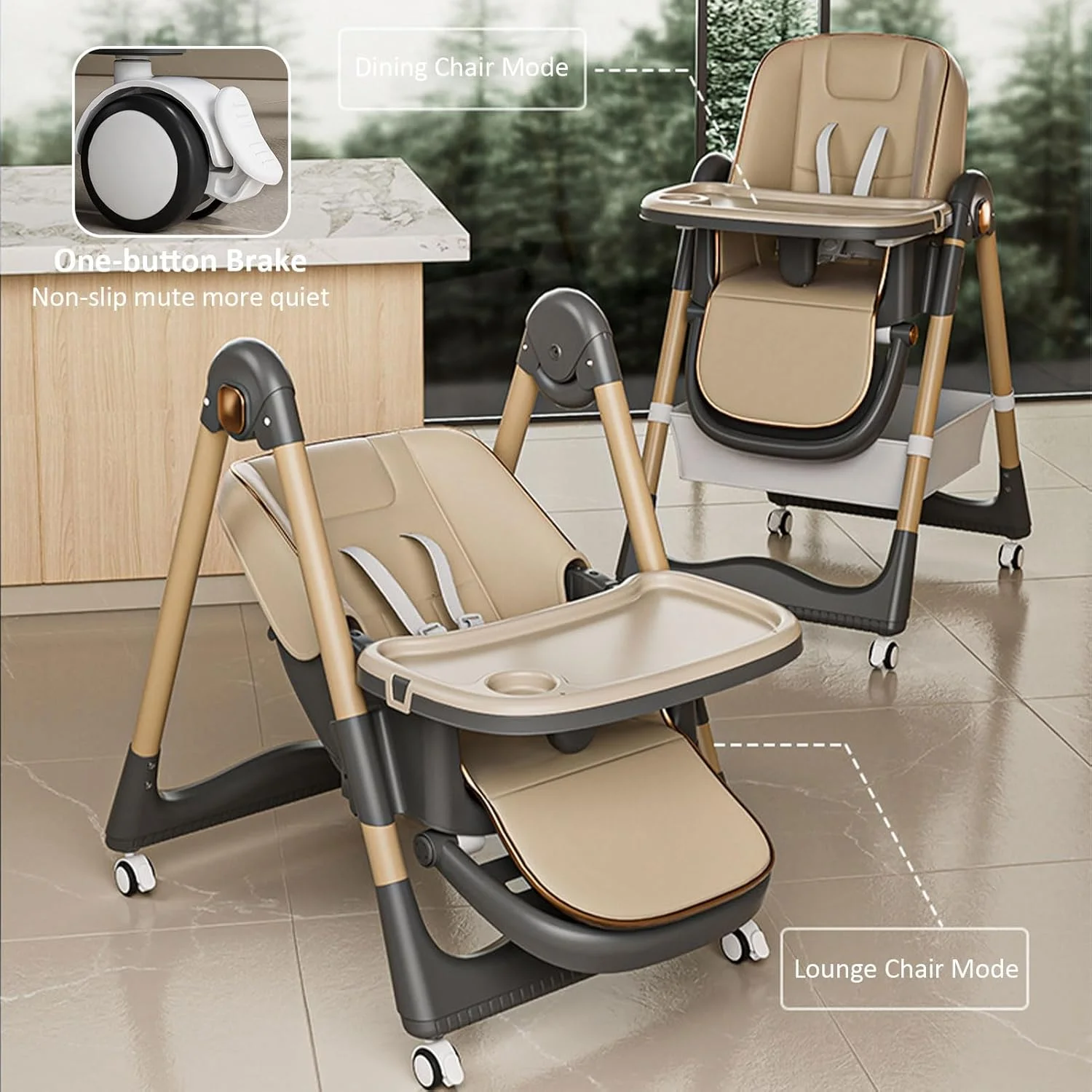 صندلی غذای کودک 3 در 1، صندلی های غذاخوری کودک برای نوزادان و کودکان نوپا با سینی جداشدنی و پشتی و ارتفاع قابل تنظیم، تاشو و قابل تبدیل، صندلی غذاخوری قابل حمل کودک با چرخ های قفل شونده