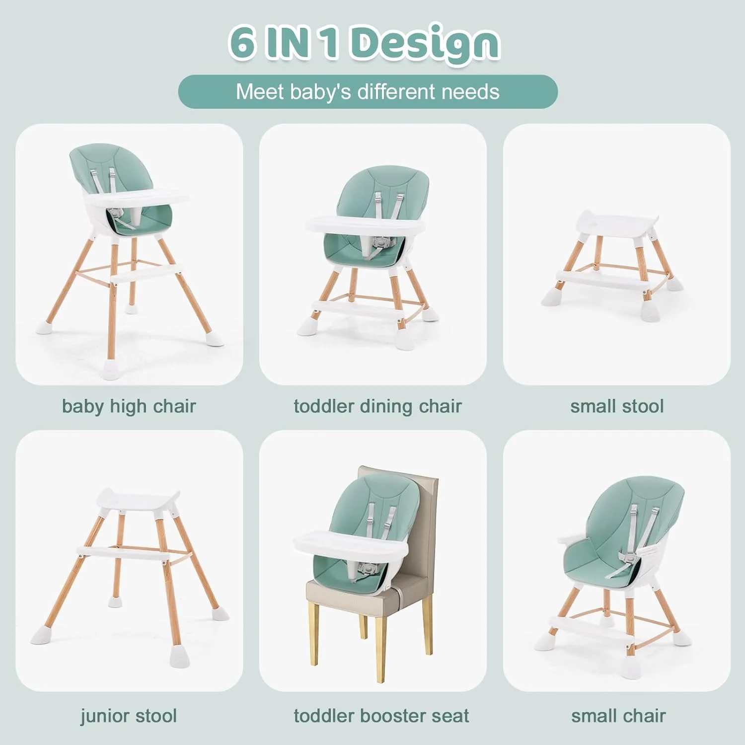 صندلی غذای کودک YULEYU، صندلی غذای 5 در 1 برای نوزادان و کودکان نوپا، صندلی غذای سبک وزن قابل حمل با جا لیوانی سینی قابل جابجایی، صندلی کمکی کودک برای صندلی غذاخوری، تمیز کردن آسان