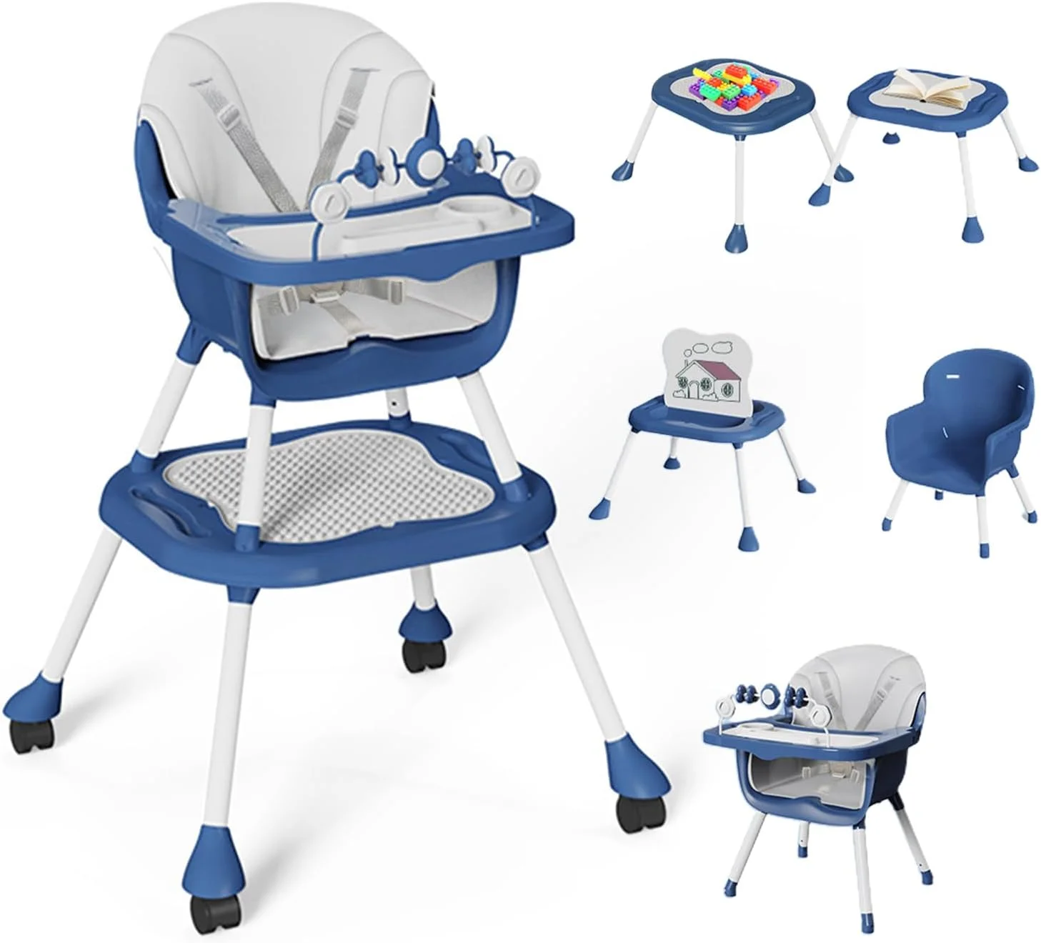 صندلی غذای کودک 8 در 1 TOYBY، صندلی غذای قابل تنظیم/صندلی تقویت کننده غذاخوری/ست میز و صندلی کودک نوپا/میز بلوک ساختمانی کودک نوپا با مهار ایمنی و سینی قابل جابجایی، پاکسازی آسان صندلی غذای کودک 8 در 1 TOYBY، صندلی غذای قابل تنظیم/صندلی تقویت کننده غذاخوری/ست میز و صندلی کودک نوپا/میز بلوک ساختمانی کودک نوپا با مهار ایمنی و سینی قابل جابجایی، پاکسازی آسان