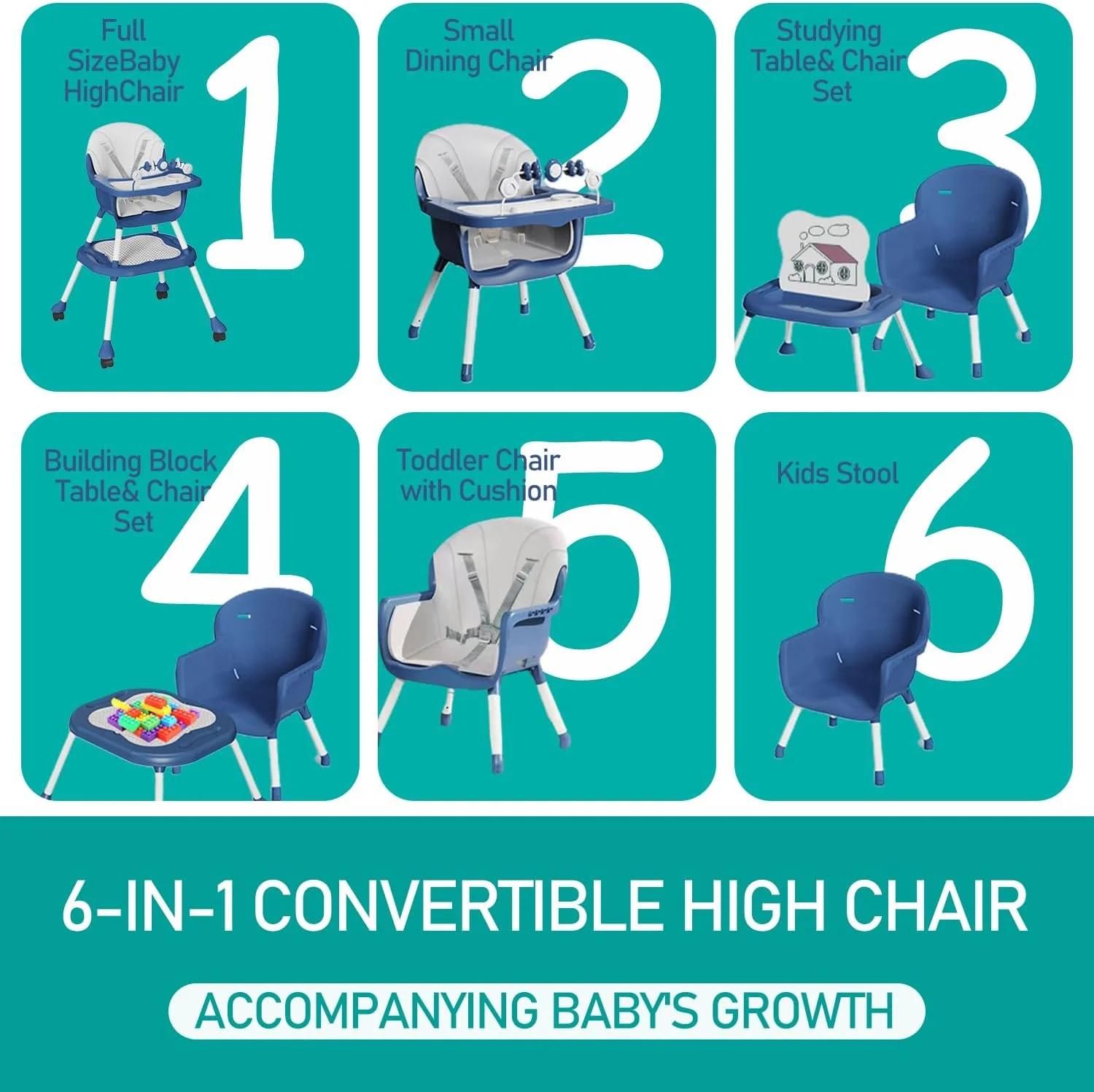 صندلی غذای کودک 8 در 1 TOYBY، صندلی غذای قابل تنظیم/صندلی تقویت کننده غذاخوری/ست میز و صندلی کودک نوپا/میز بلوک ساختمانی کودک نوپا با مهار ایمنی و سینی قابل جابجایی، پاکسازی آسان صندلی غذای کودک 8 در 1 TOYBY، صندلی غذای قابل تنظیم/صندلی تقویت کننده غذاخوری/ست میز و صندلی کودک نوپا/میز بلوک ساختمانی کودک نوپا با مهار ایمنی و سینی قابل جابجایی، پاکسازی آسان