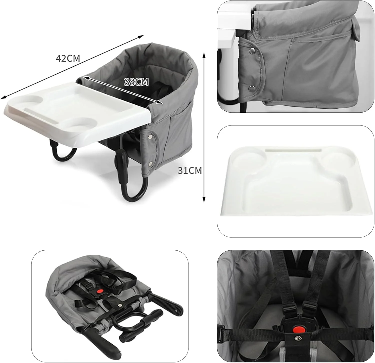 صندلی غذای کودک تریفی مدل تاشو با گیره، کمربند ایمنی 5 نقطه ای، سینی جداشدنی و کیف نگهداری، ایده آل برای غذا خوردن کودکان در خانه یا مسافرت (خاکستری) صندلی غذای کودک تریفی مدل تاشو با گیره، کمربند ایمنی 5 نقطه ای، سینی جداشدنی و کیف نگهداری، ایده آل برای غذا خوردن کودکان در خانه یا مسافرت (خاکستری)