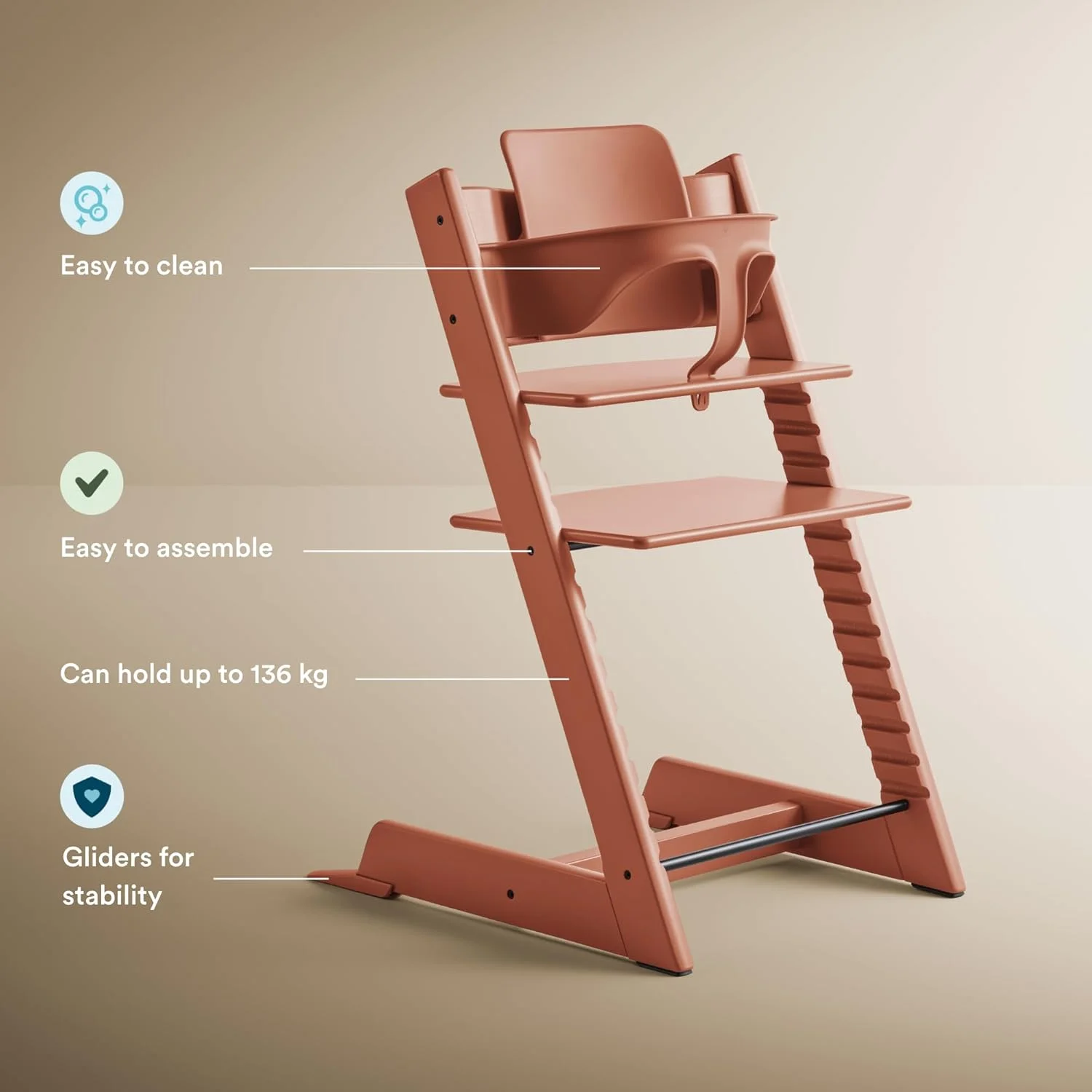 صندلی غذای کودک استوکه تریپ تراپ - شامل صندلی غذاخوری کودک + ست کودک 2 برای کودکان 6-36 ماهه - قابل تنظیم، ارگونومیک و تمیز کردن آسان - تراکوتا