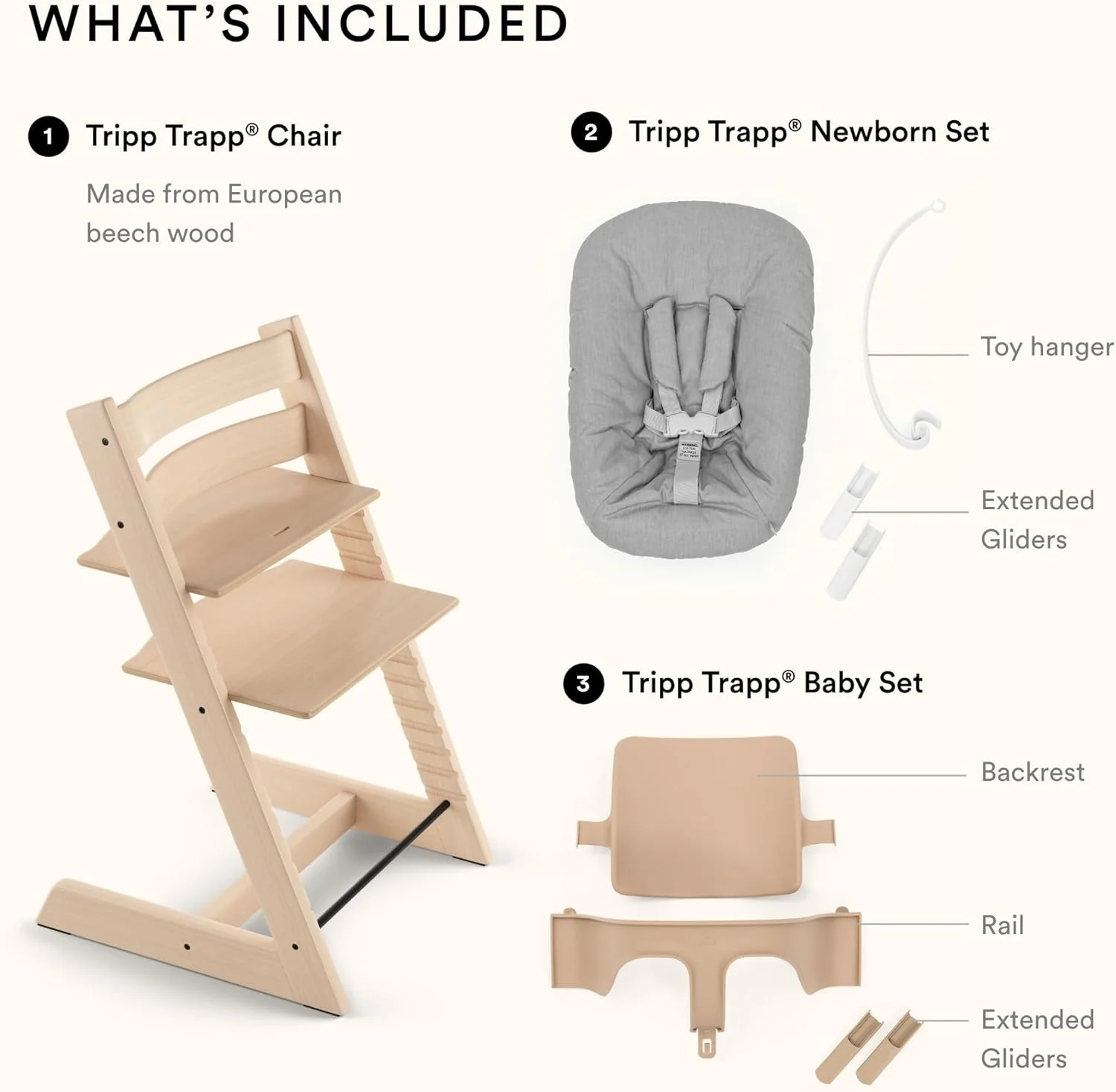 صندلی غذای کودک استوکه تریپ تراپ - شامل صندلی + ست نوزادی 2 + ست بدو تولد - طراحی ایمن، قابل تنظیم و ارگونومیک - صورتی آرام