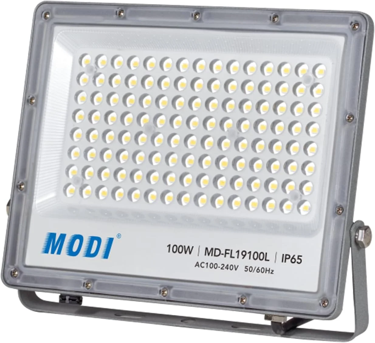 چراغ پروژکتور LED مدل V.MAX MODI با ابعاد 290x228x26 میلی‌متر، استاندارد IP65، SMD LED - نور سفید گرم، 100 وات | 12000 لومن، ضد آب، مناسب فضای باز | نور فوق العاده روشن برای محوطه، استادیوم، زمین بازی، چمن
