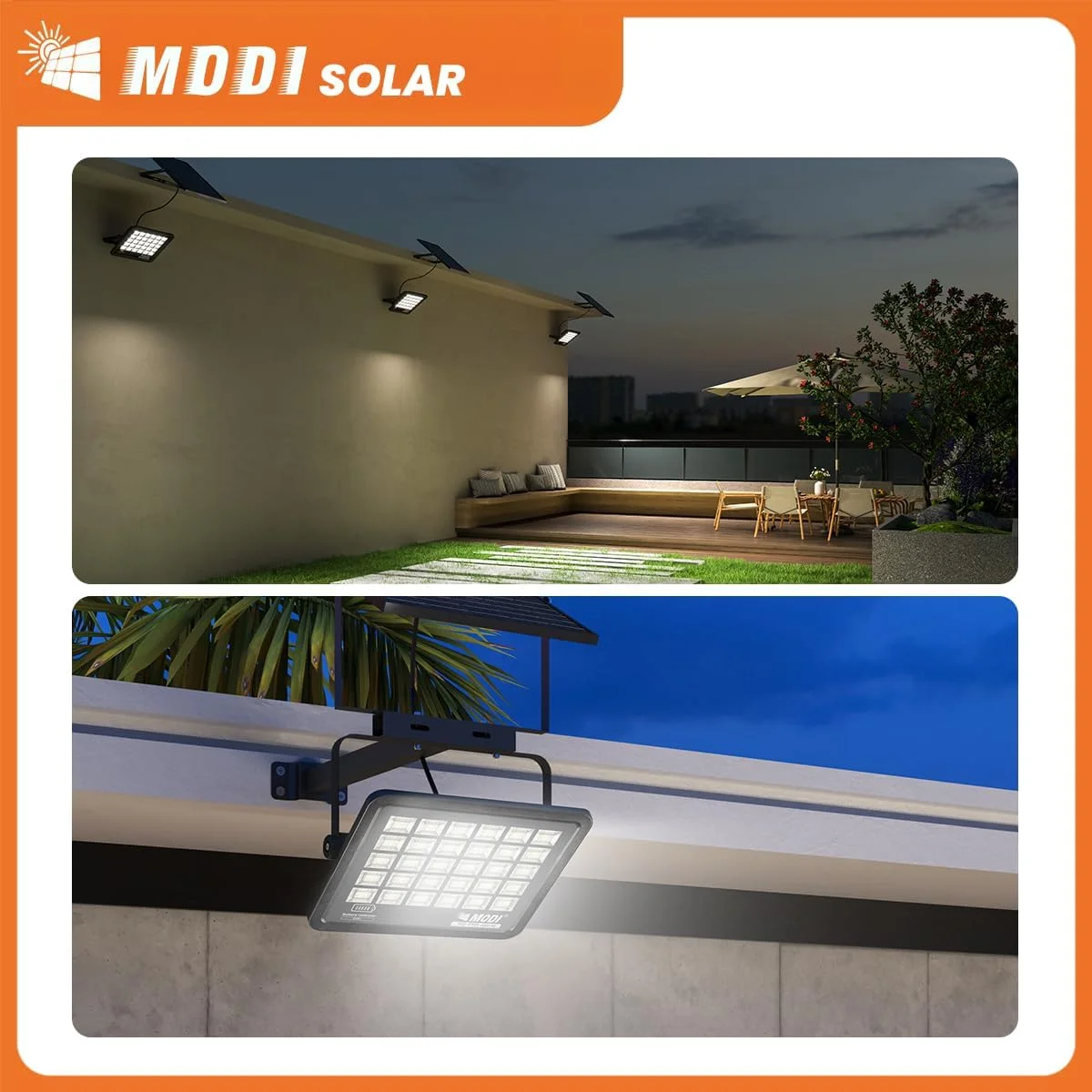 چراغ خورشیدی V.MAX MODI با کنترل از راه دور، چراغ امنیتی خارجی خورشیدی، 3 حالت قابل تنظیم، نورافکن ضد آب برای حیاط، پاسیو، گاراژ، از غروب تا سپیده دم