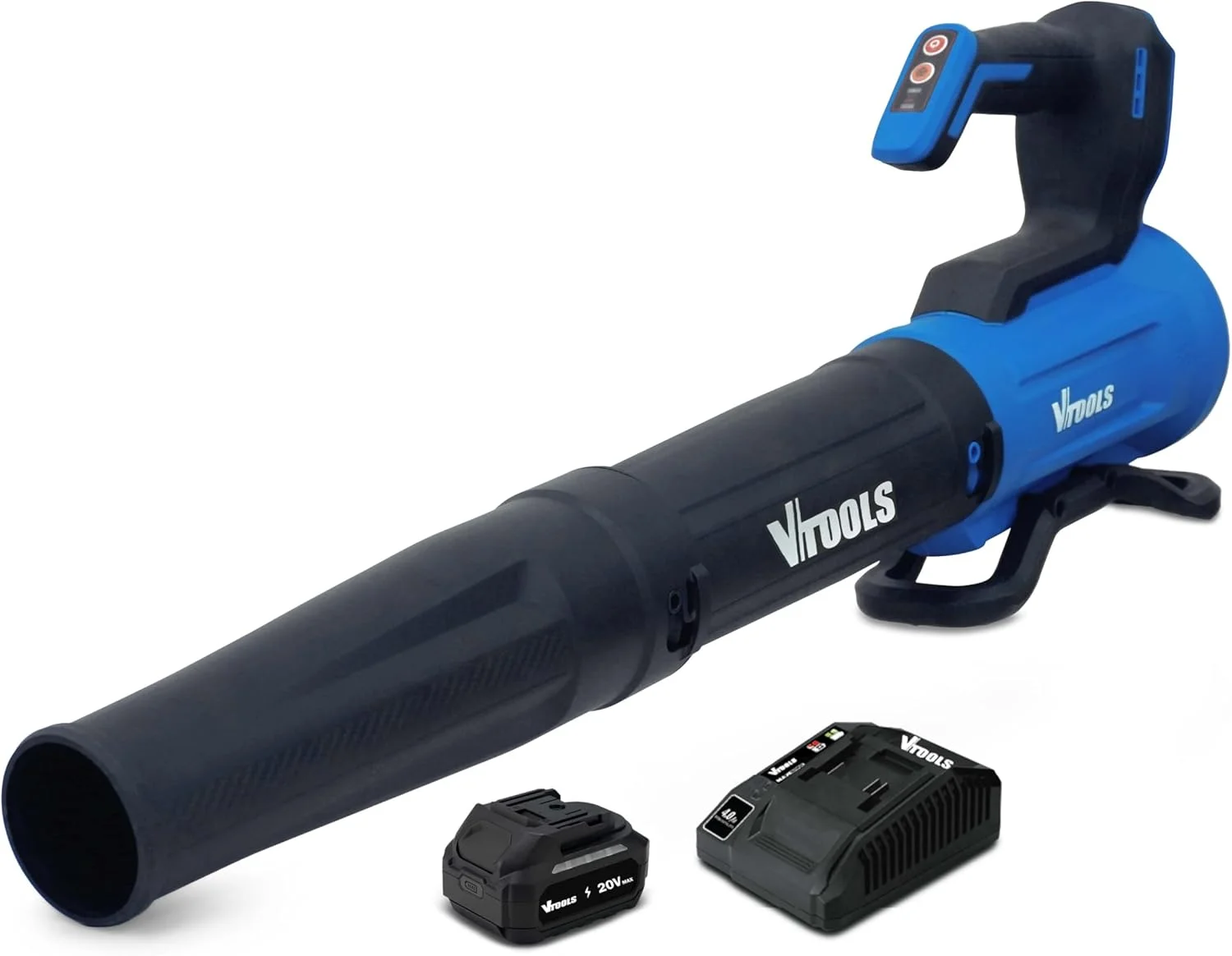 دمنده برگ بی سیم 20 ولت VTOOLS با باتری 4.0 آمپر ساعت، شارژر سریع 4.0 آمپر، سرعت دوگانه 14500-20000 دور در دقیقه، حجم هوای 287CFM، 2 لوله هوا، دمنده برقی سبک وزن باغ برای چمن و حیاط، آبی، VT4101-4A دمنده برگ بی سیم 20 ولت VTOOLS با باتری 4.0 آمپر ساعت، شارژر سریع 4.0 آمپر، سرعت دوگانه 14500-20000 دور در دقیقه، حجم هوای 287CFM، 2 لوله هوا، دمنده برقی سبک وزن باغ برای چمن و حیاط، آبی، VT4101-4A