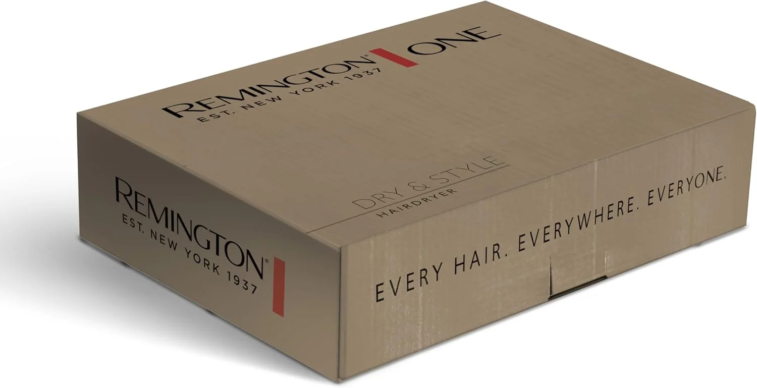 سشوار رمینگتون مدل One Dry&Style Ion [جریان هوای 120 کیلومتر در ساعت برای خشک کردن سریع] (5 سری: ضد وز، 2 دفیوزر، شانه دندانه ریز و پهن، نازل باریک، 8 ترکیب حرارت و سرعت) D6078