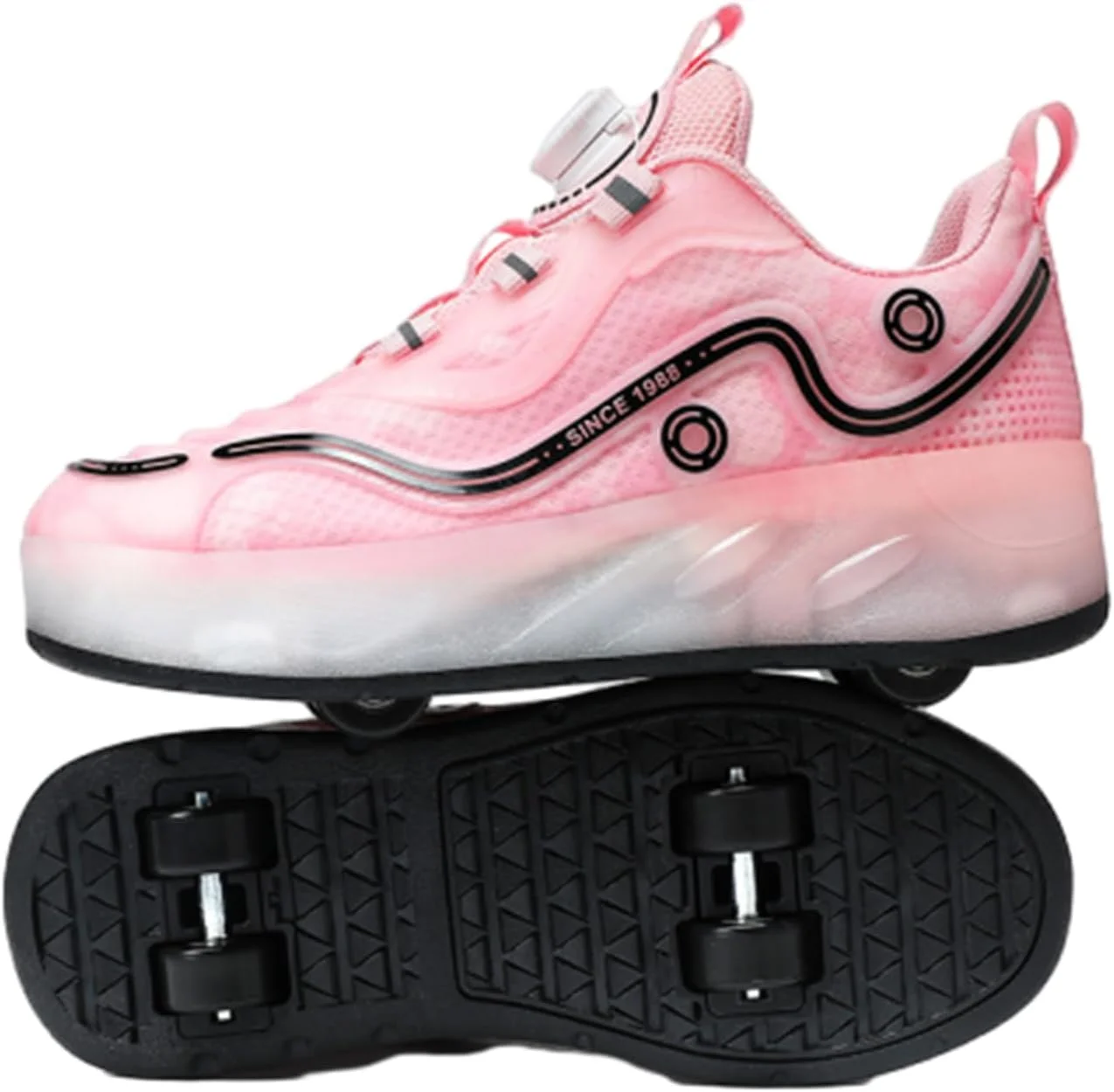 کفش های اسکیت غلتکی بچه گانه ZYANLING، کفش های کتانی برای پسران و دختران، کفش های پارکور فضای باز با 2 چرخ، کفش اسکیت یونیسکس، کفش های اسکیت جمع شونده برای ورزش های پیاده روی در پارک کودکان