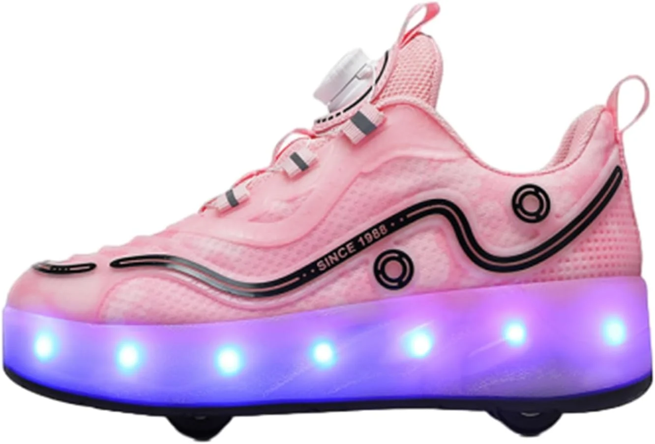 کفش های اسکیت غلتکی بچه گانه ZYANLING، کفش های کتانی برای پسران و دختران، کفش های پارکور فضای باز با 2 چرخ، کفش اسکیت یونیسکس، کفش های اسکیت جمع شونده برای ورزش های پیاده روی در پارک کودکان