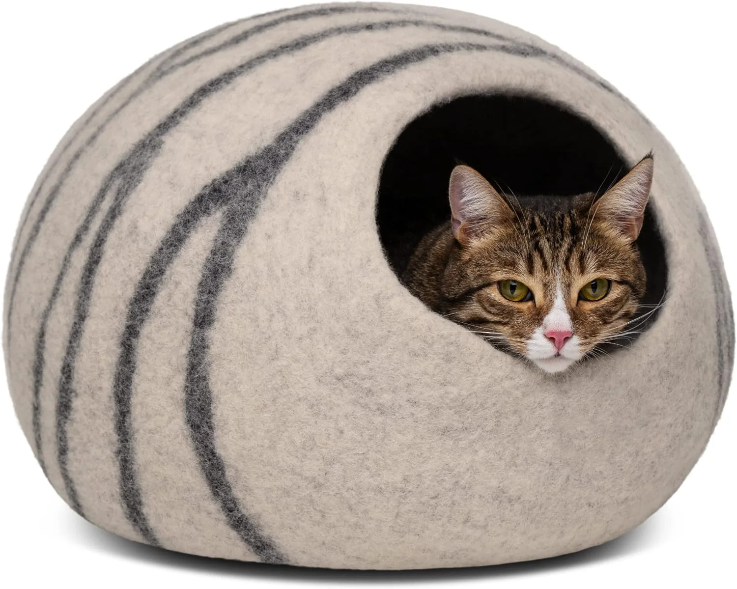 غار تختخواب گربه ای نمدی ممتاز MEOWFIA - تختخواب 100% پشم مرینوس دست ساز برای گربه ها و بچه گربه ها (متوسط، خاکستری روشن)