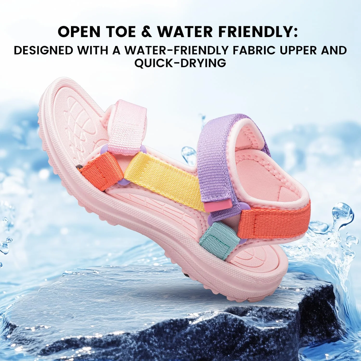 صندل پسرانه دخترانه YHOON با بند دوتایی قابل تنظیم، انگشت باز، ورزشی، سبک وزن، مناسب کودکان و نوجوانان برای ورزش، تابستان و فضای باز