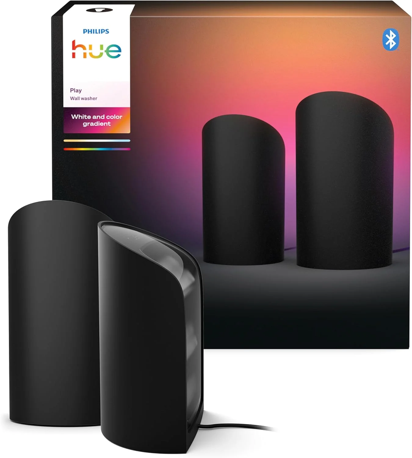 چراغ دیواری هوشمند Philips Hue Play مشکی، سفید و رنگی با فناوری ColorCast، سازگار با بلوتوث، کنترل صوتی با Alexa، Apple Home و Google Assistant، بسته 2 عددی