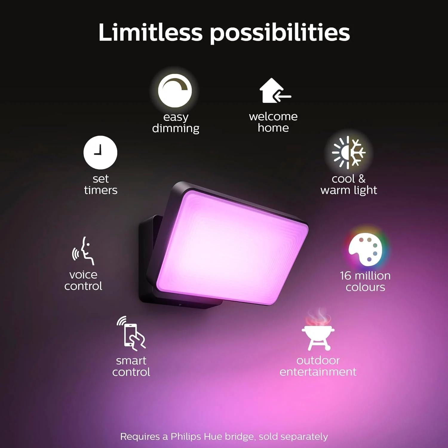 چراغ LED هوشمند Philips Hue White and Color Ambiance مدل Discover مناسب فضای باز، قابل تنظیم نور، مشکی، 1 عدد چراغ LED هوشمند Philips Hue White and Color Ambiance مدل Discover مناسب فضای باز، قابل تنظیم نور، مشکی، 1 عدد