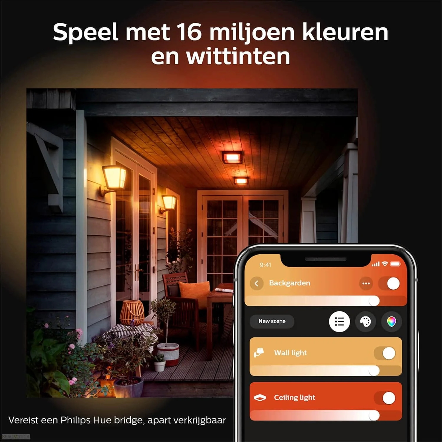 چراغ دیواری هوشمند LED باغی Philips Hue Econic White and Colour Ambiance [چراغ ایوان مربعی]، سازگار با Alexa، Google Assistant و Apple Homekit