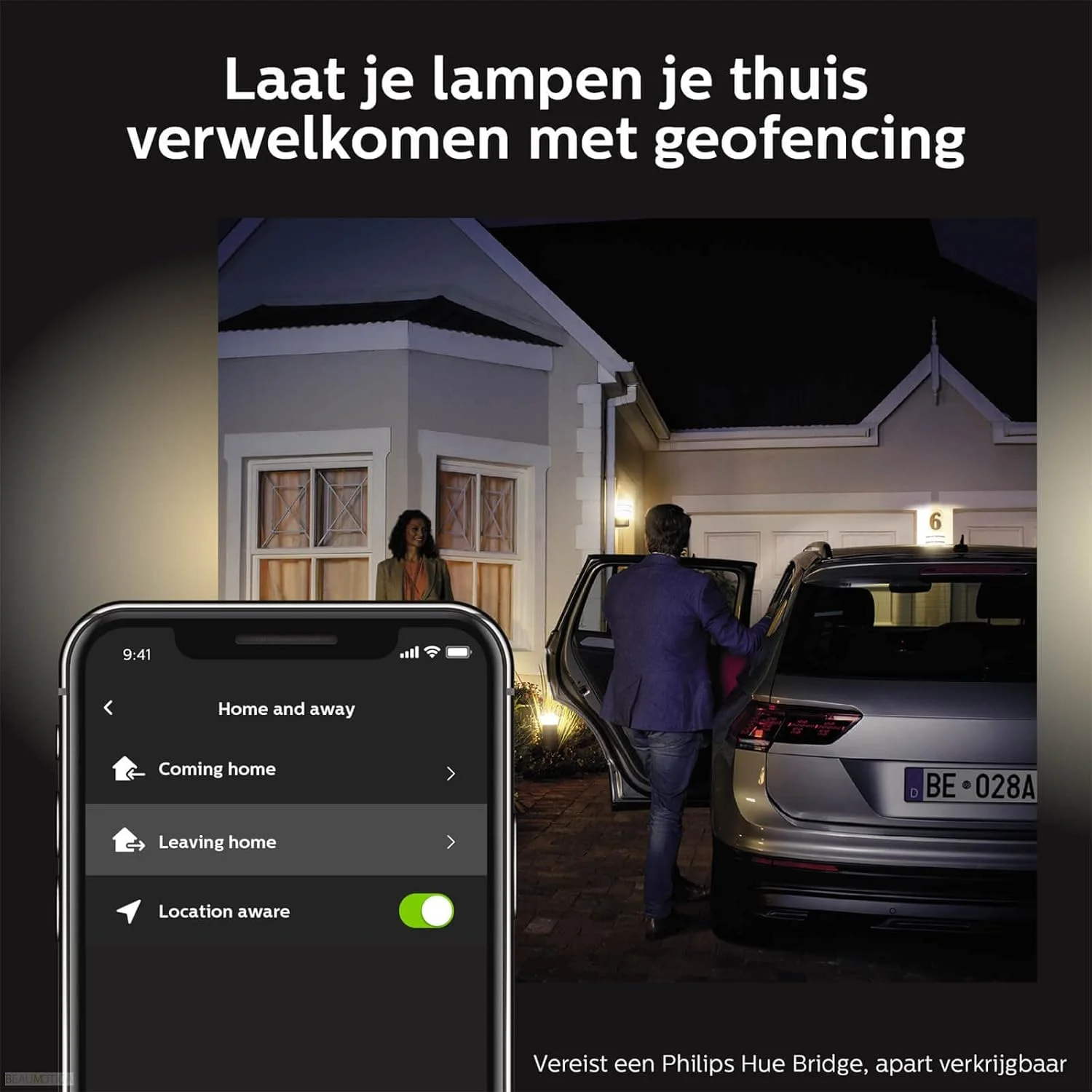 چراغ دیواری هوشمند LED باغی Philips Hue Econic White and Colour Ambiance [چراغ ایوان مربعی]، سازگار با Alexa، Google Assistant و Apple Homekit