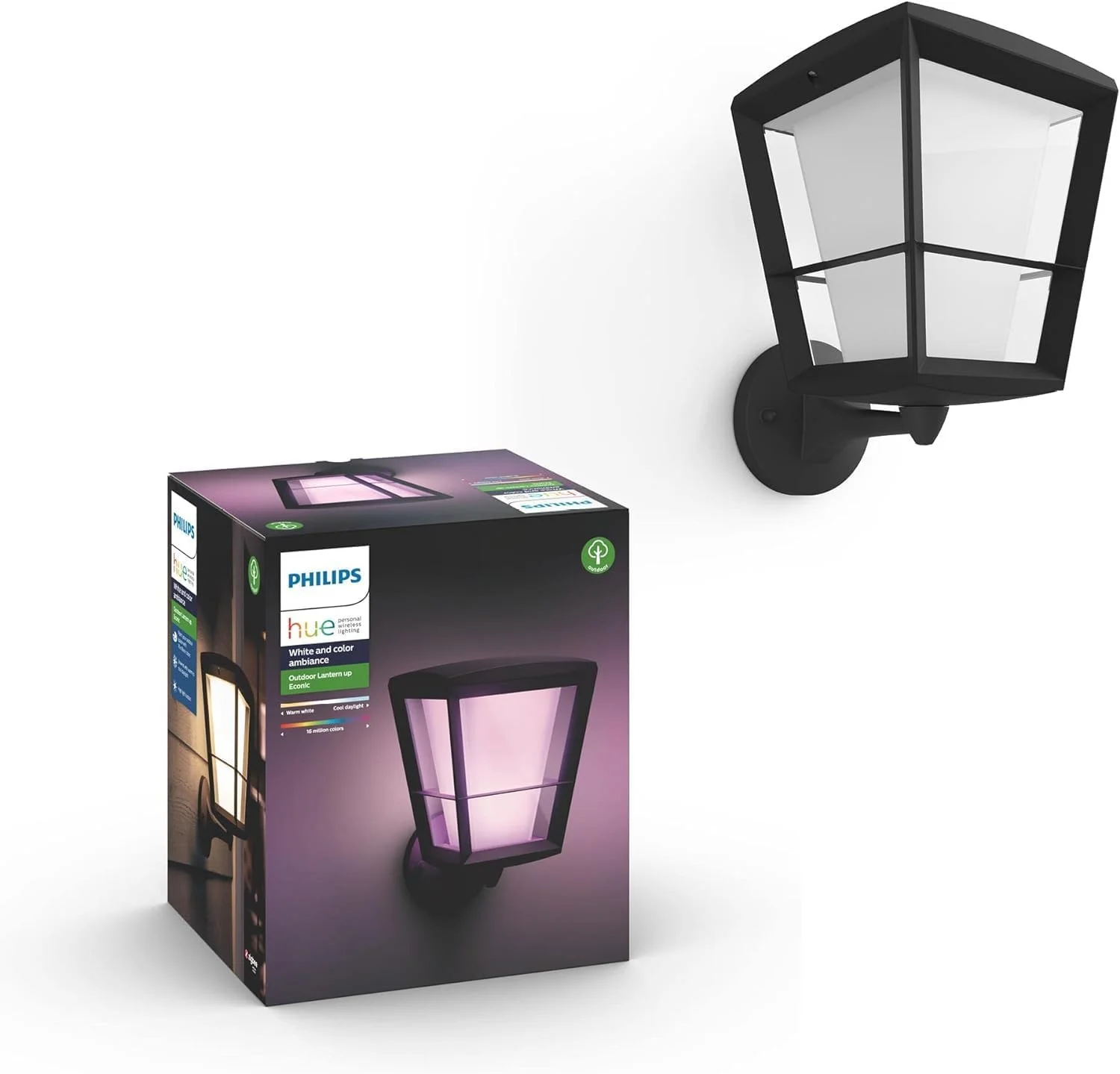 چراغ دیواری LED هوشمند Philips Hue White and Color Ambiance مدل Econic، مناسب فضای باز، دیمرپذیر، 16 میلیون رنگ، قابل کنترل از طریق اپلیکیشن، سازگار با Amazon Alexa