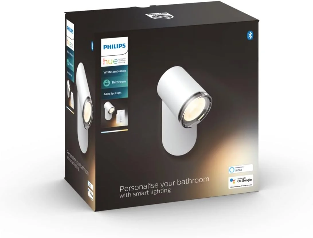 چراغ نقطهای هوشمند Philips Hue Adore White Ambiance LED با کلید دیمر برای روشنایی حمام با بلوتوث، سازگار با Alexa، Google Assistant و Apple Homekit چراغ نقطهای هوشمند Philips Hue Adore White Ambiance LED با کلید دیمر برای روشنایی حمام با بلوتوث، سازگار با Alexa، Google Assistant و Apple Homekit