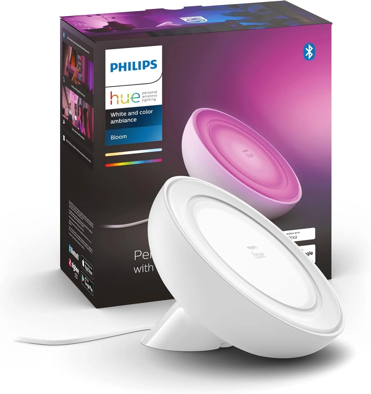 چراغ رومیزی Philips Hue White and colour ambience Bloom، چراغ رومیزی هوشمند، سفید، بلوتوث/Zigbee، LED، متغیر، 2000 کلوین چراغ رومیزی Philips Hue White and colour ambience Bloom، چراغ رومیزی هوشمند، سفید، بلوتوث/Zigbee، LED، متغیر، 2000 کلوین