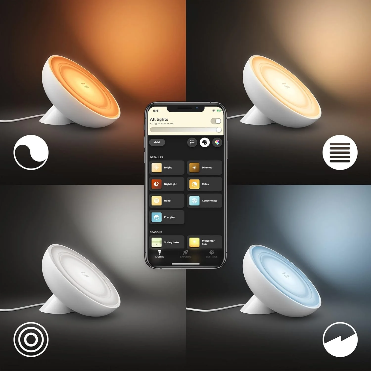 چراغ رومیزی Philips Hue White and colour ambience Bloom، چراغ رومیزی هوشمند، سفید، بلوتوث/Zigbee، LED، متغیر، 2000 کلوین چراغ رومیزی Philips Hue White and colour ambience Bloom، چراغ رومیزی هوشمند، سفید، بلوتوث/Zigbee، LED، متغیر، 2000 کلوین