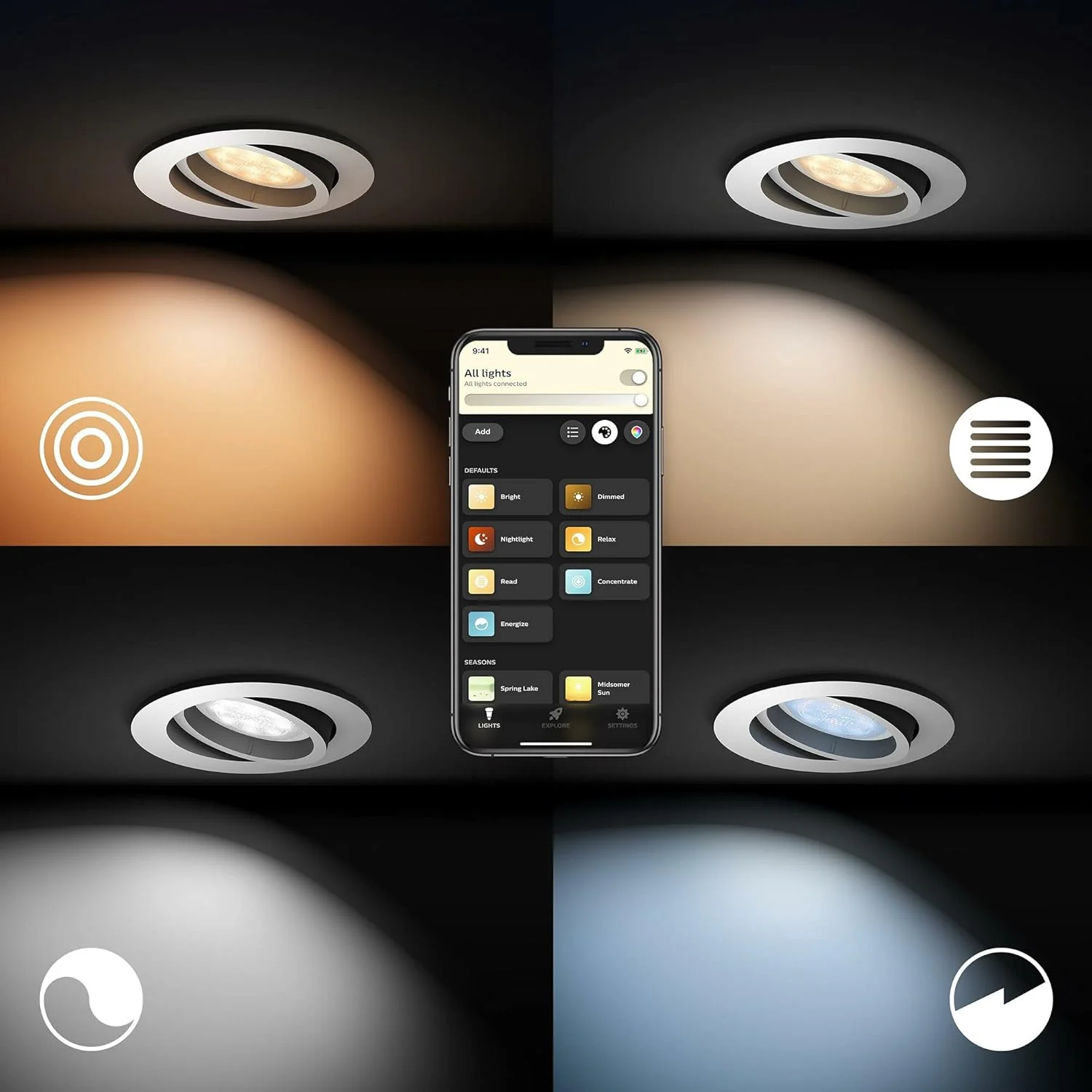 چراغ سقفی هوشمند ال ای دی توکار Philips Hue Milliskin White Ambiance [اسپات GU10] با بلوتوث، آلومینیومی. سازگار با الکسا، گوگل اسیستنت و اپل هوم کیت