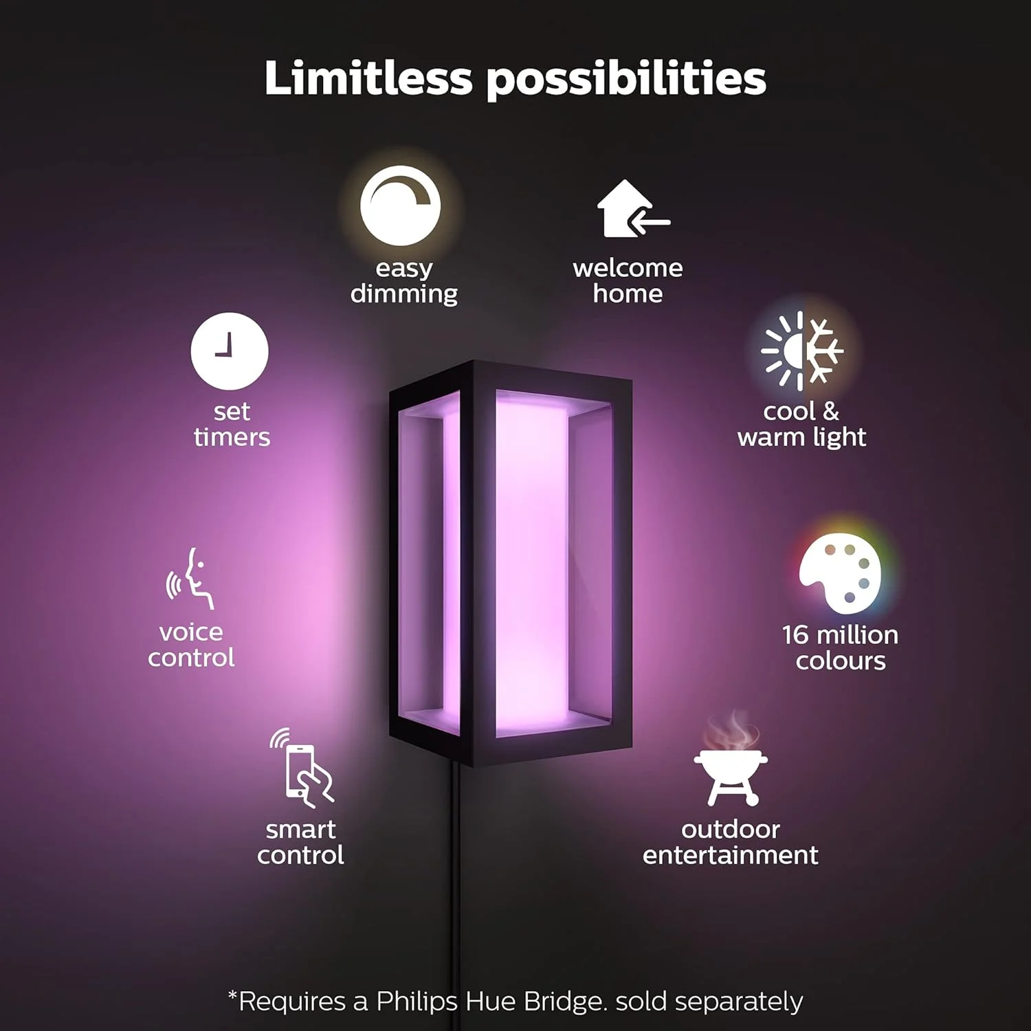 چراغ دیواری LED فانوسی فیلیپس Hue، ارتفاع 9.4 اینچ چراغ دیواری LED فانوسی فیلیپس Hue، ارتفاع 9.4 اینچ