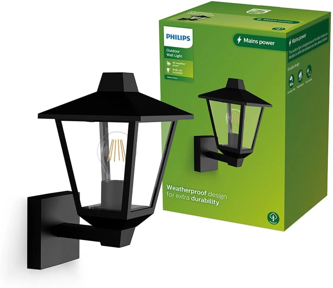 چراغ دیواری بیرونی فیلیپس مدل Kinno، حداکثر 25 وات، پایه E27، مشکی چراغ دیواری بیرونی فیلیپس مدل Kinno، حداکثر 25 وات، پایه E27، مشکی