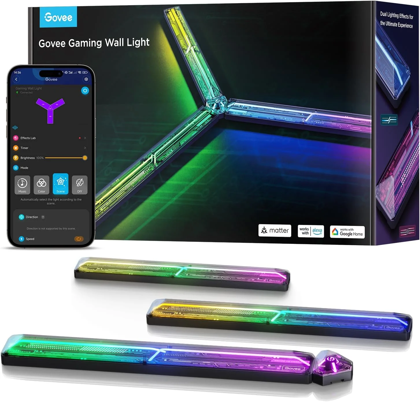 چراغ دیواری گیمینگ Govee، چراغ های LED هوشمند، سازگار با الکسا و دستیار گوگل، 3 بخش نوری با 1 اتصال دهنده چراغ دیواری گیمینگ Govee، چراغ های LED هوشمند، سازگار با الکسا و دستیار گوگل، 3 بخش نوری با 1 اتصال دهنده