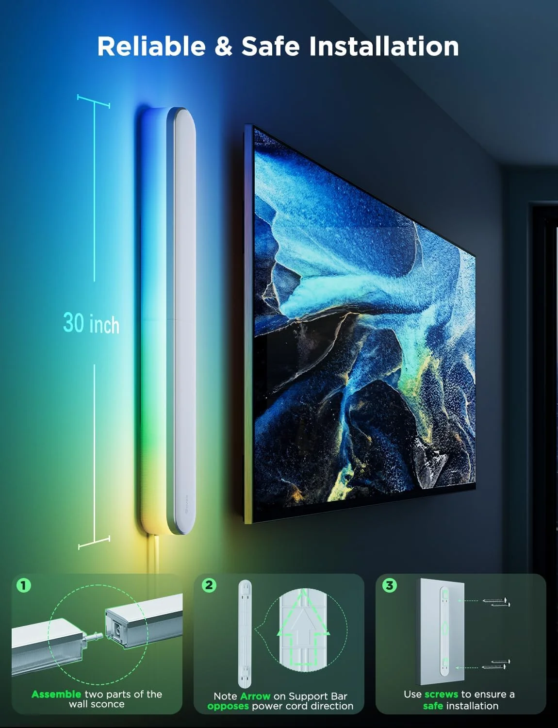 چراغ دیواری Govee، چراغ های دیواری RGBIC، سازگار با Matter و Alexa، روشنایی بالا 1200LM، همگام سازی موسیقی، چراغ دیواری هوشمند با قابلیت اتصال به پریز، چراغ مدرن اتاق با قابلیت تنظیم نور برای اتاق نشیمن، اتاق خواب، راهرو، 1 عدد چراغ دیواری Govee، چراغ های دیواری RGBIC، سازگار با Matter و Alexa، روشنایی بالا 1200LM، همگام سازی موسیقی، چراغ دیواری هوشمند با قابلیت اتصال به پریز، چراغ مدرن اتاق با قابلیت تنظیم نور برای اتاق نشیمن، اتاق خواب، راهرو، 1 عدد