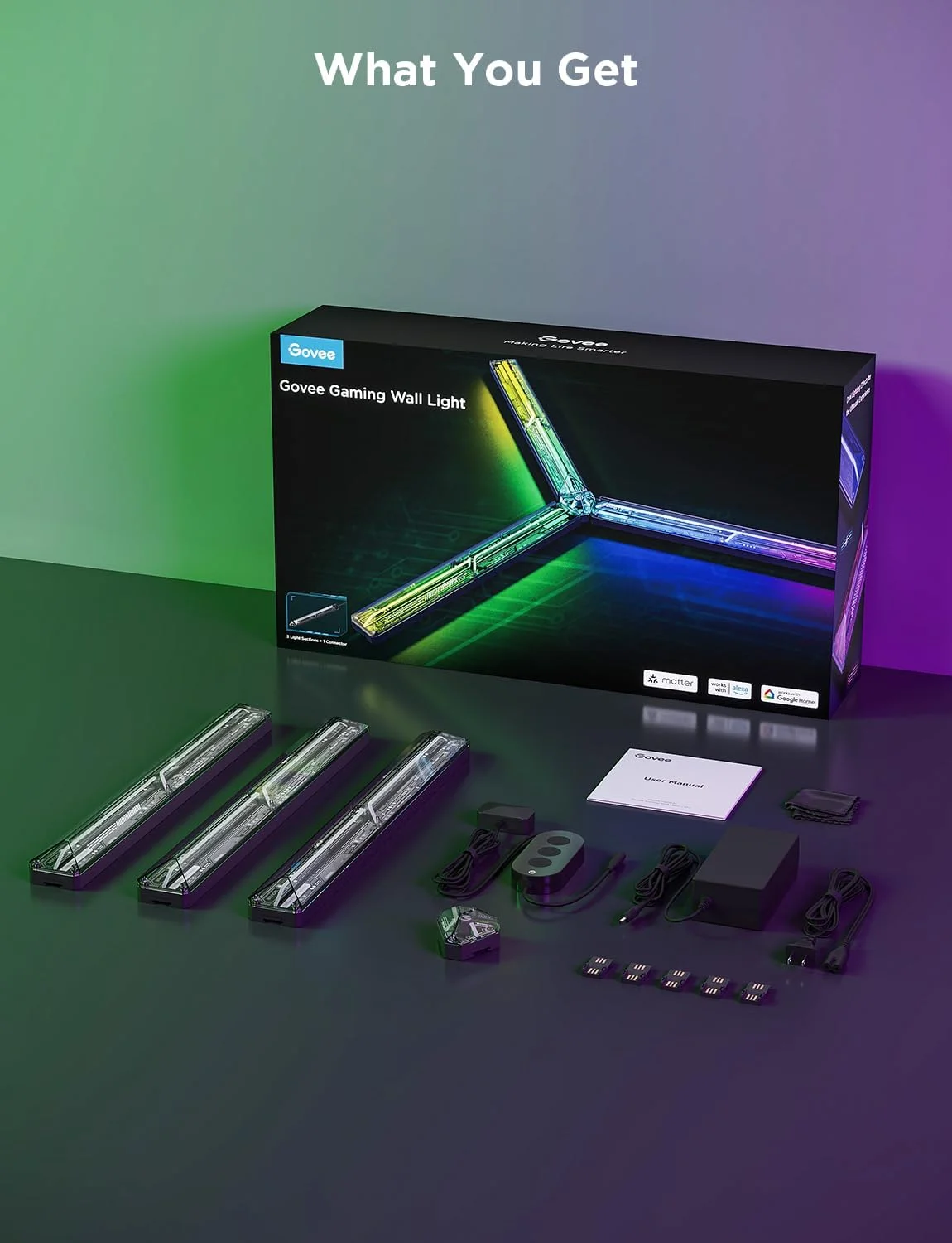 چراغ دیواری گیمینگ Govee، چراغ های LED هوشمند، سازگار با الکسا و دستیار گوگل، 3 بخش نوری با 1 اتصال دهنده چراغ دیواری گیمینگ Govee، چراغ های LED هوشمند، سازگار با الکسا و دستیار گوگل، 3 بخش نوری با 1 اتصال دهنده