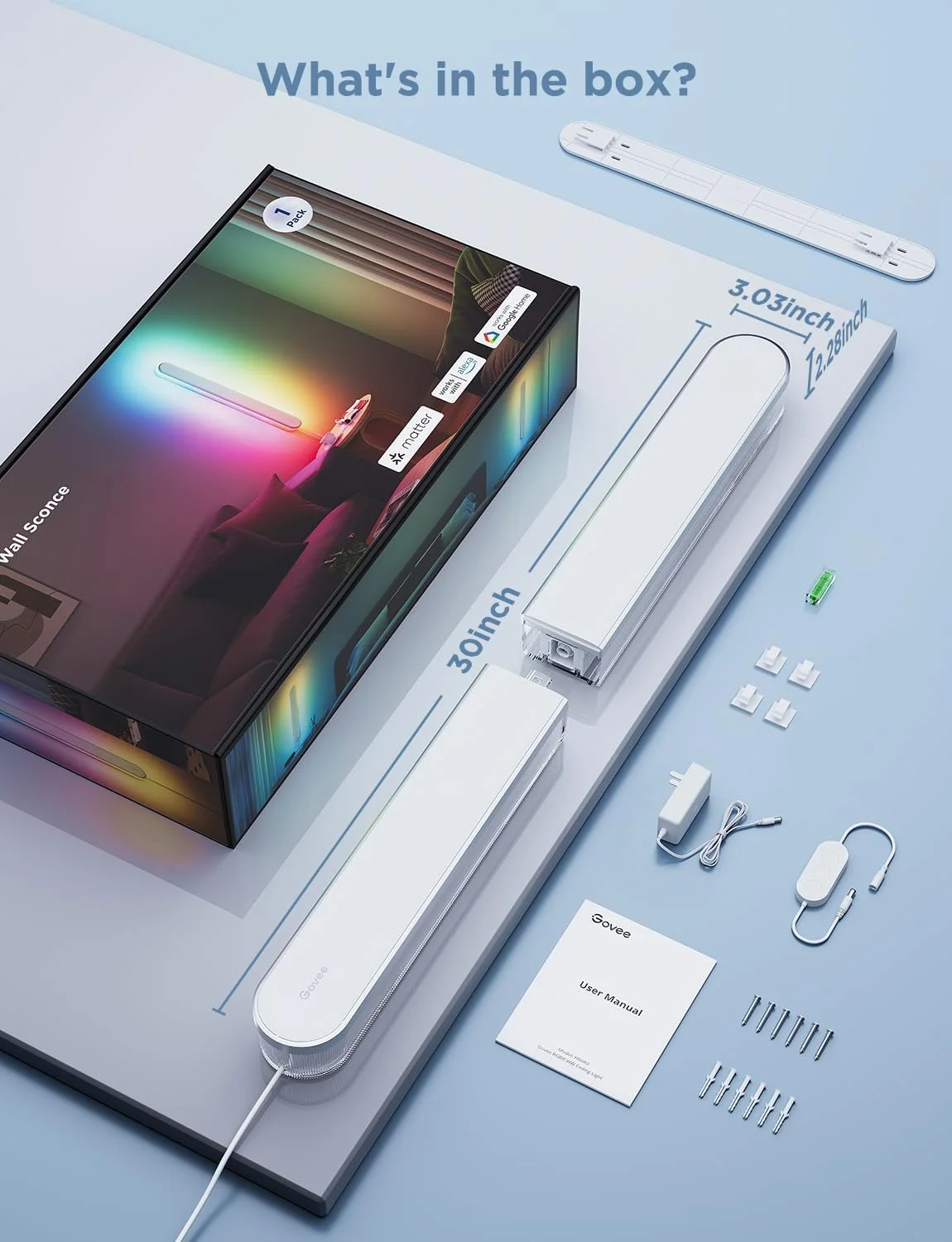 چراغ دیواری Govee، چراغ های دیواری RGBIC، سازگار با Matter و Alexa، روشنایی بالا 1200LM، همگام سازی موسیقی، چراغ دیواری هوشمند با قابلیت اتصال به پریز، چراغ مدرن اتاق با قابلیت تنظیم نور برای اتاق نشیمن، اتاق خواب، راهرو، 1 عدد چراغ دیواری Govee، چراغ های دیواری RGBIC، سازگار با Matter و Alexa، روشنایی بالا 1200LM، همگام سازی موسیقی، چراغ دیواری هوشمند با قابلیت اتصال به پریز، چراغ مدرن اتاق با قابلیت تنظیم نور برای اتاق نشیمن، اتاق خواب، راهرو، 1 عدد