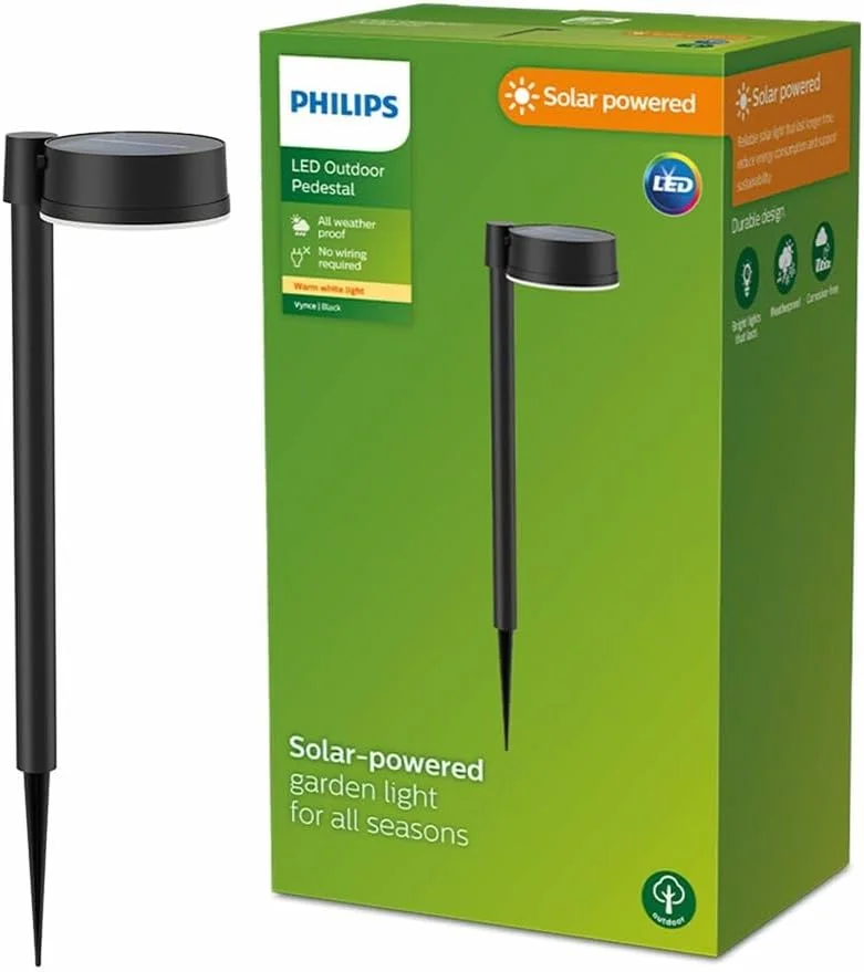 چراغ دیواری خورشیدی فضای باز Philips Lighting مدل Vynce، مربعی، 1.5 وات، 2700 کلوین، مشکی، ضد آب و هوا IP44 چراغ دیواری خورشیدی فضای باز Philips Lighting مدل Vynce، مربعی، 1.5 وات، 2700 کلوین، مشکی، ضد آب و هوا IP44