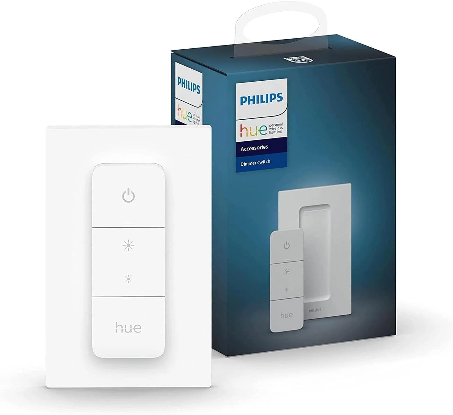کلید دیمر هوشمند بی سیم Philips Hue V2 (بدون نیاز به نصب، انحصاری برای چراغ های Philips Hue) برای نورپردازی داخلی خانه، اتاق نشیمن، اتاق خواب.