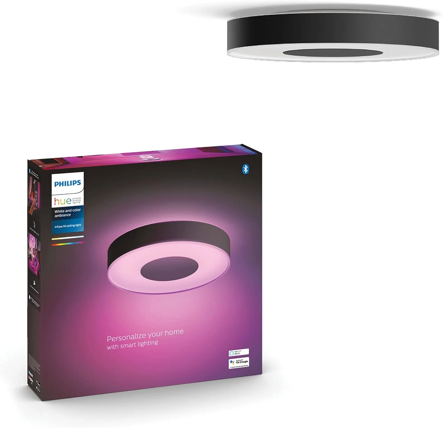 چراغ سقفی هوشمند Philips Hue Infuse White and Colour Ambiance [متوسط - سفید] با بلوتوث. سازگار با الکسا، گوگل اسیستنت و اپل هوم کیت