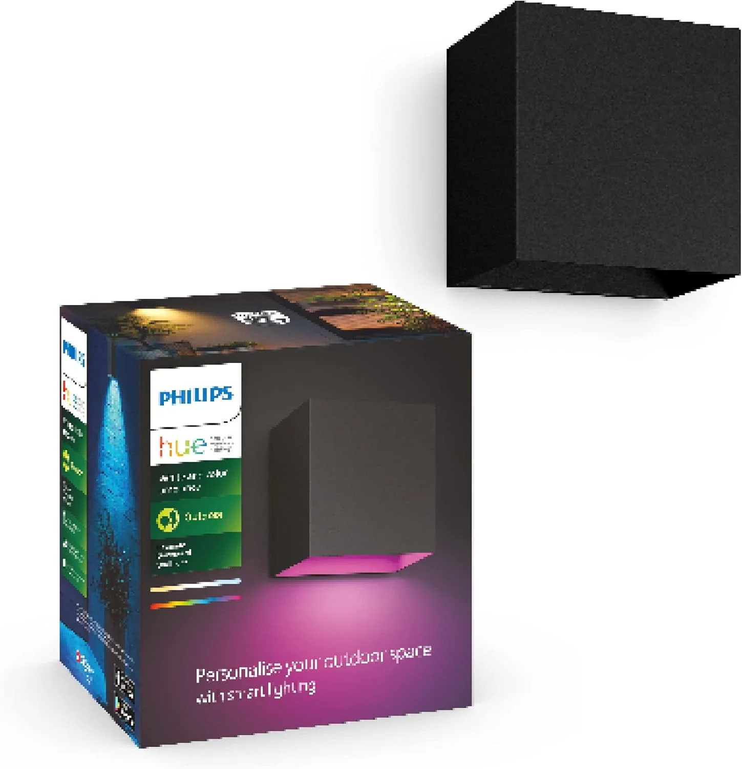 چراغ دیواری بیرونی Philips Hue White and Color Ambiance Resonate، قابل تنظیم نور، 16 میلیون رنگ، قابل کنترل از طریق برنامه، سازگار با Amazon Alexa (Echo، Echo Dot)