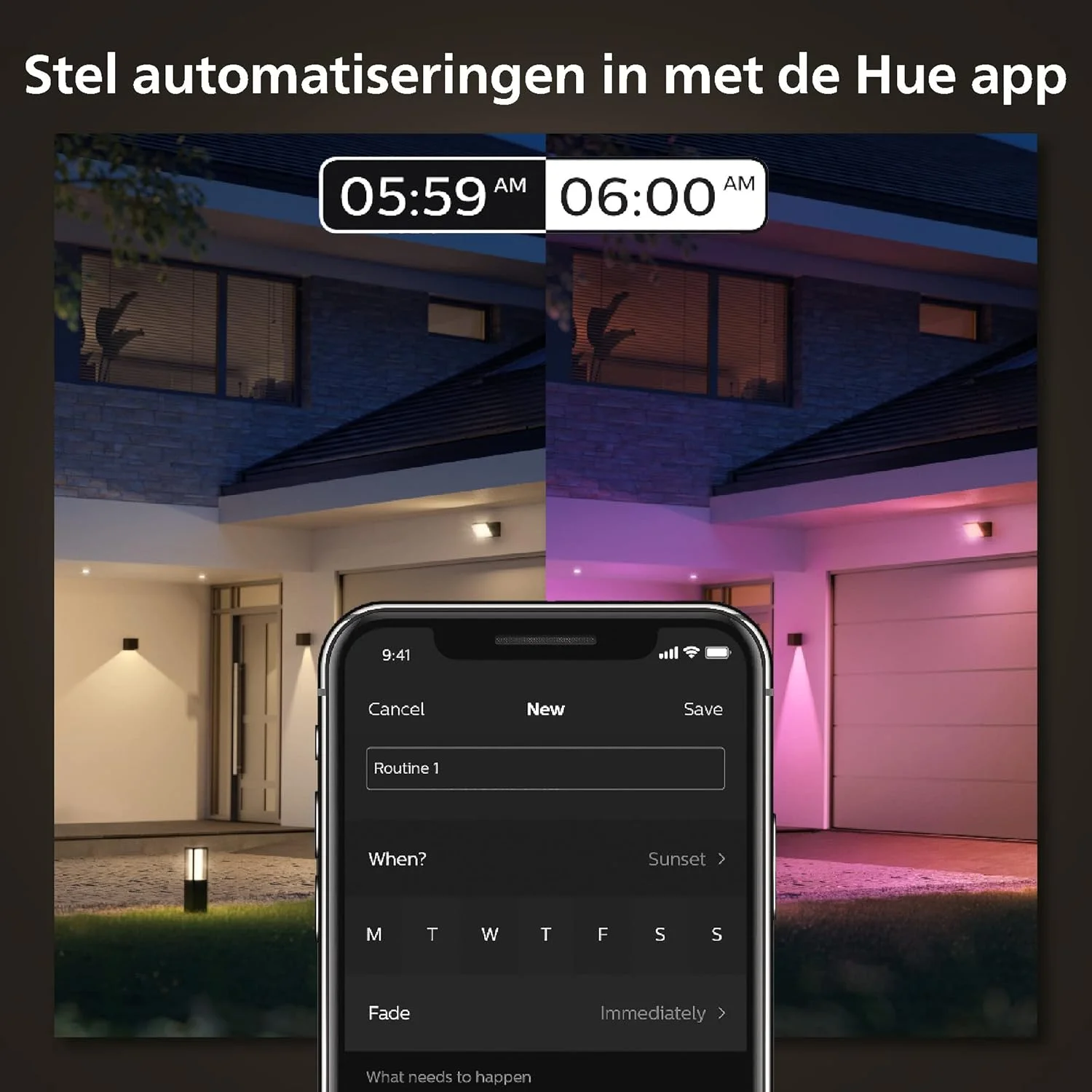 چراغ دیواری بیرونی Philips Hue White and Color Ambiance Resonate، قابل تنظیم نور، 16 میلیون رنگ، قابل کنترل از طریق برنامه، سازگار با Amazon Alexa (Echo، Echo Dot)