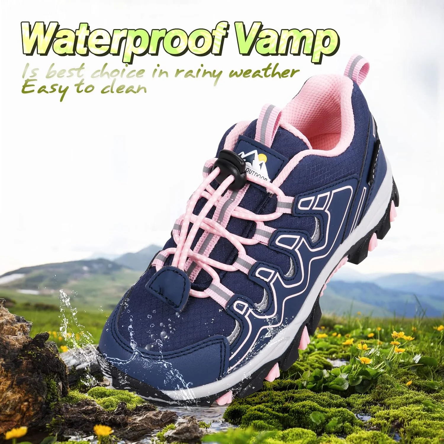 کفش‌های کتانی دخترانه UOVO، مناسب پیاده‌روی، دویدن، ورزش در فضای باز، تنیس، ضد آب، ضد لغزش، سایز 11، آبی صورتی