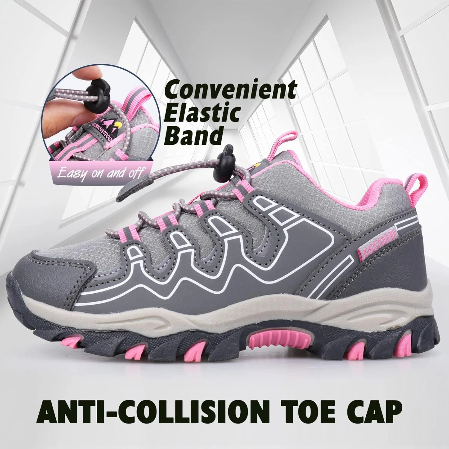 کفش‌های کتانی دخترانه UOVO، مناسب پیاده‌روی، دویدن، تنیس، ضد آب، ضد لغزش، سایز 12، خاکستری/صورتی